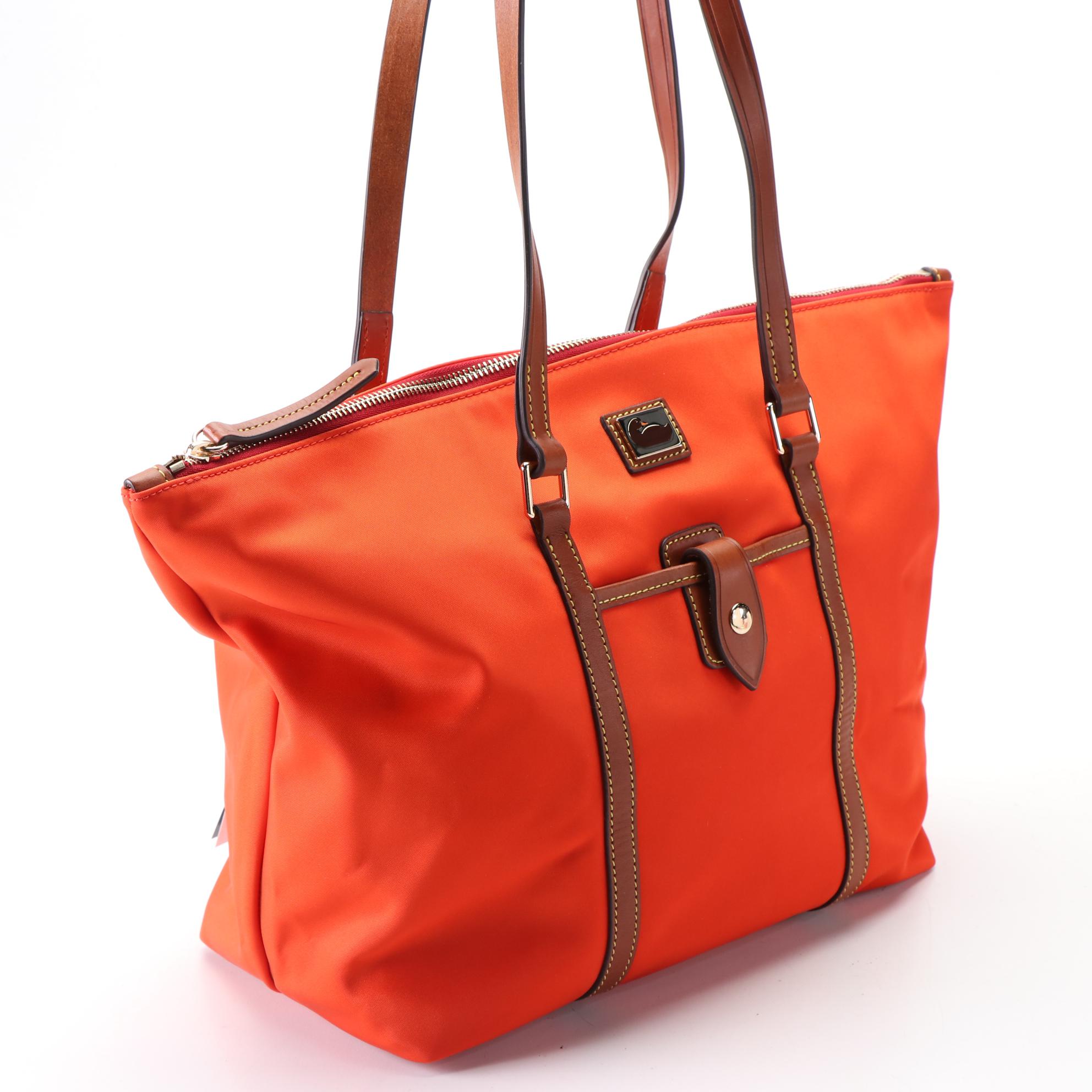 Dooney & Bourke Large Zipper Tote in Persimmon Nylon Canvas and Leather