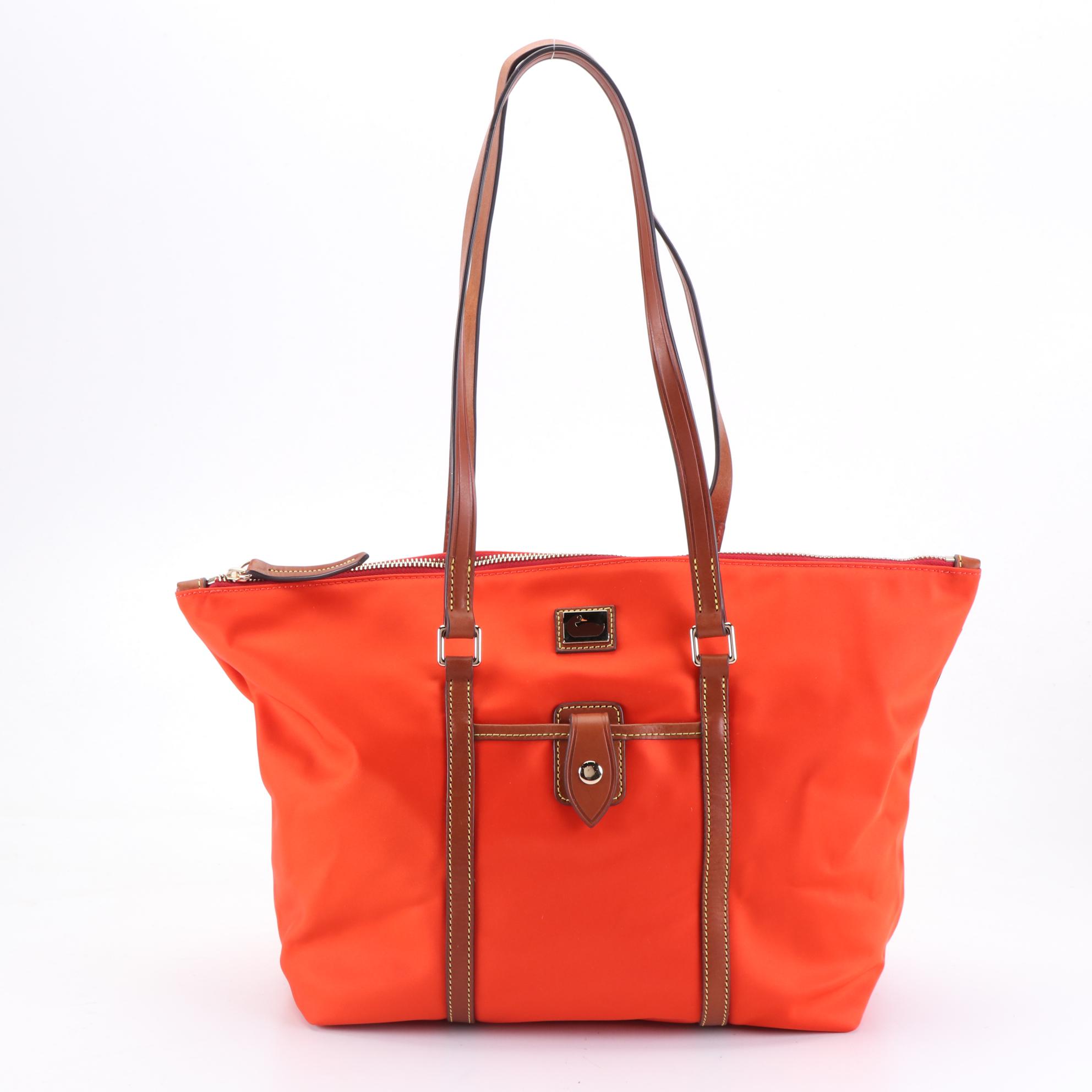 Dooney & Bourke Large Zipper Tote in Persimmon Nylon Canvas and Leather