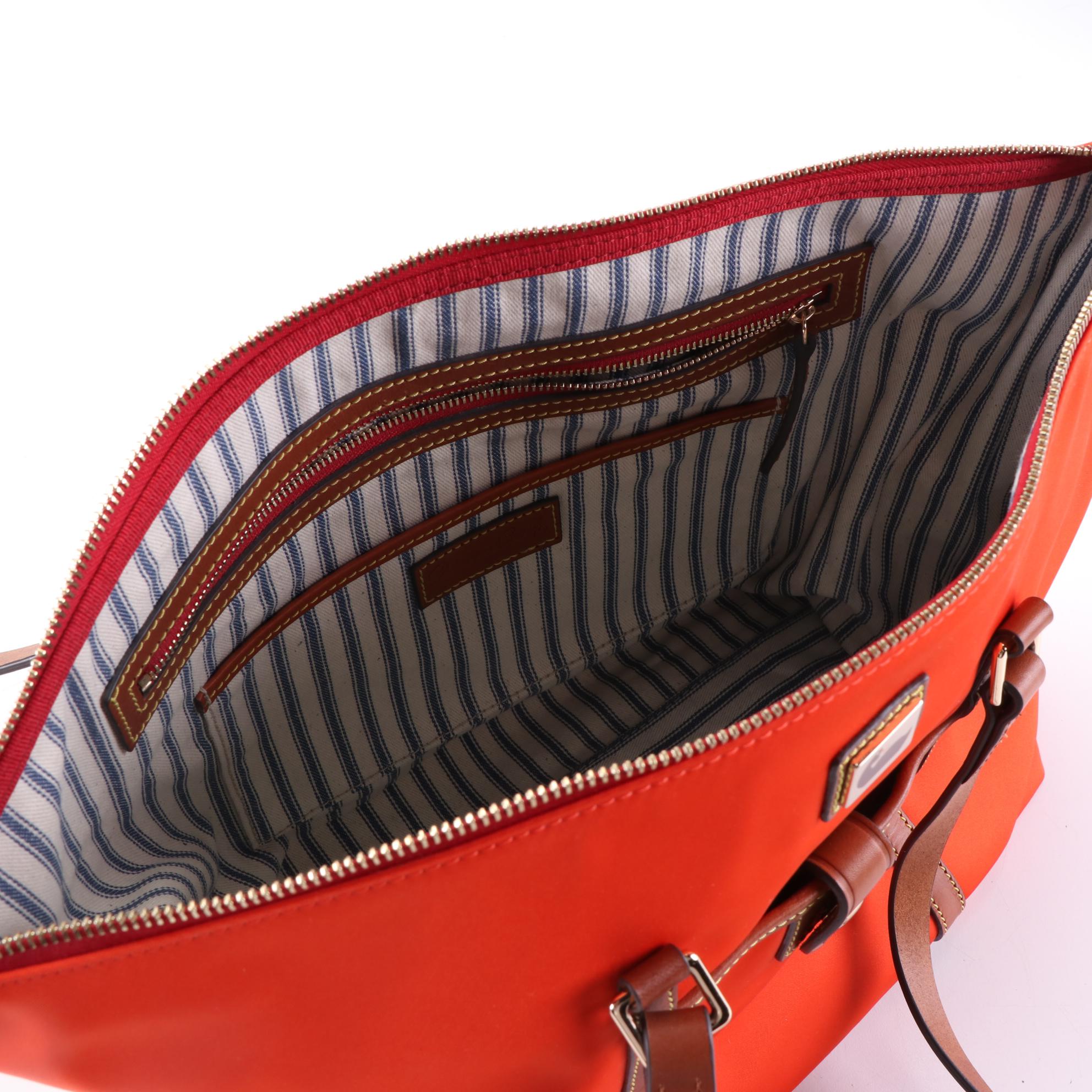 Dooney & Bourke Large Zipper Tote in Persimmon Nylon Canvas and Leather