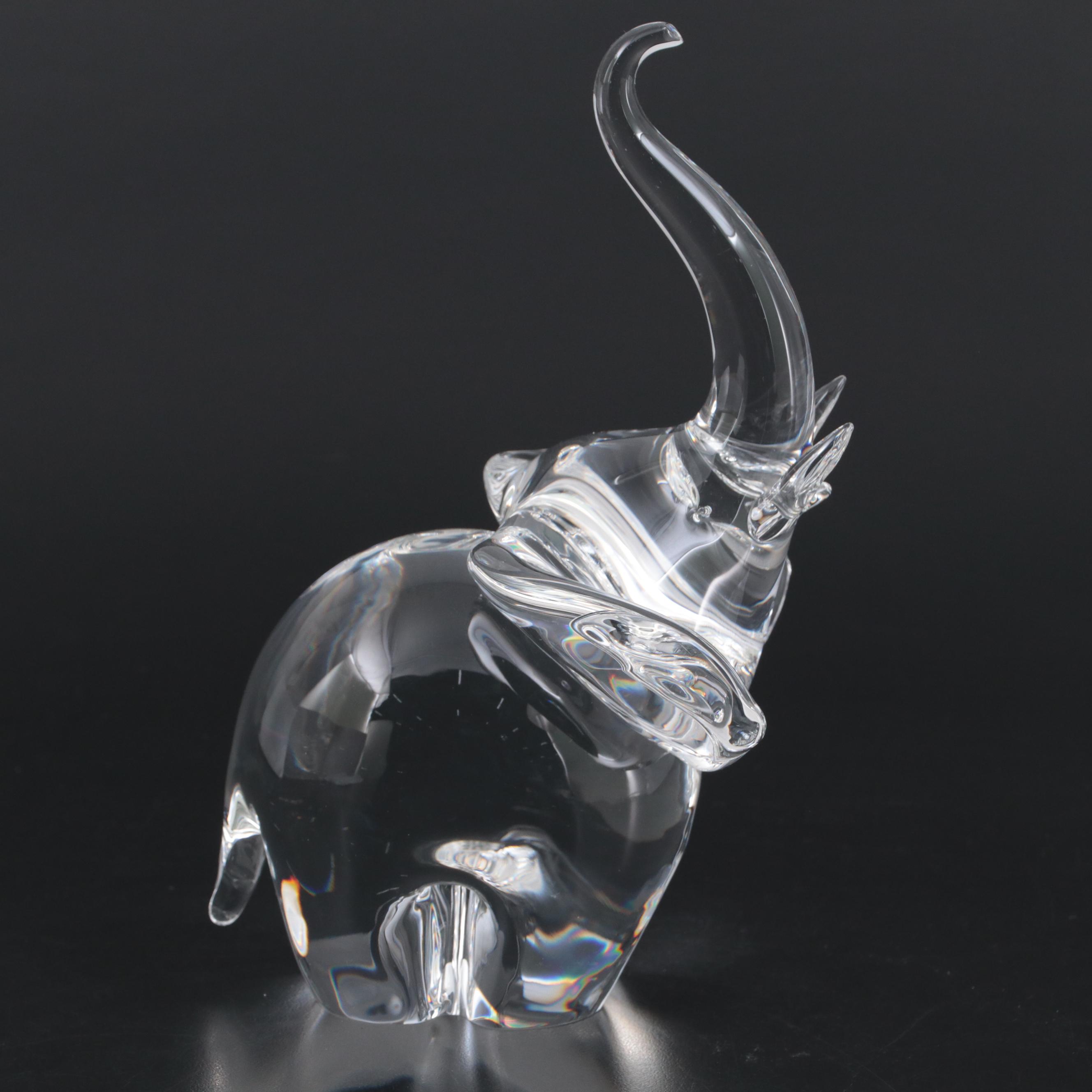 James A. Houston for Steuben Art Glass "Trumpeting Elephant" Figurine