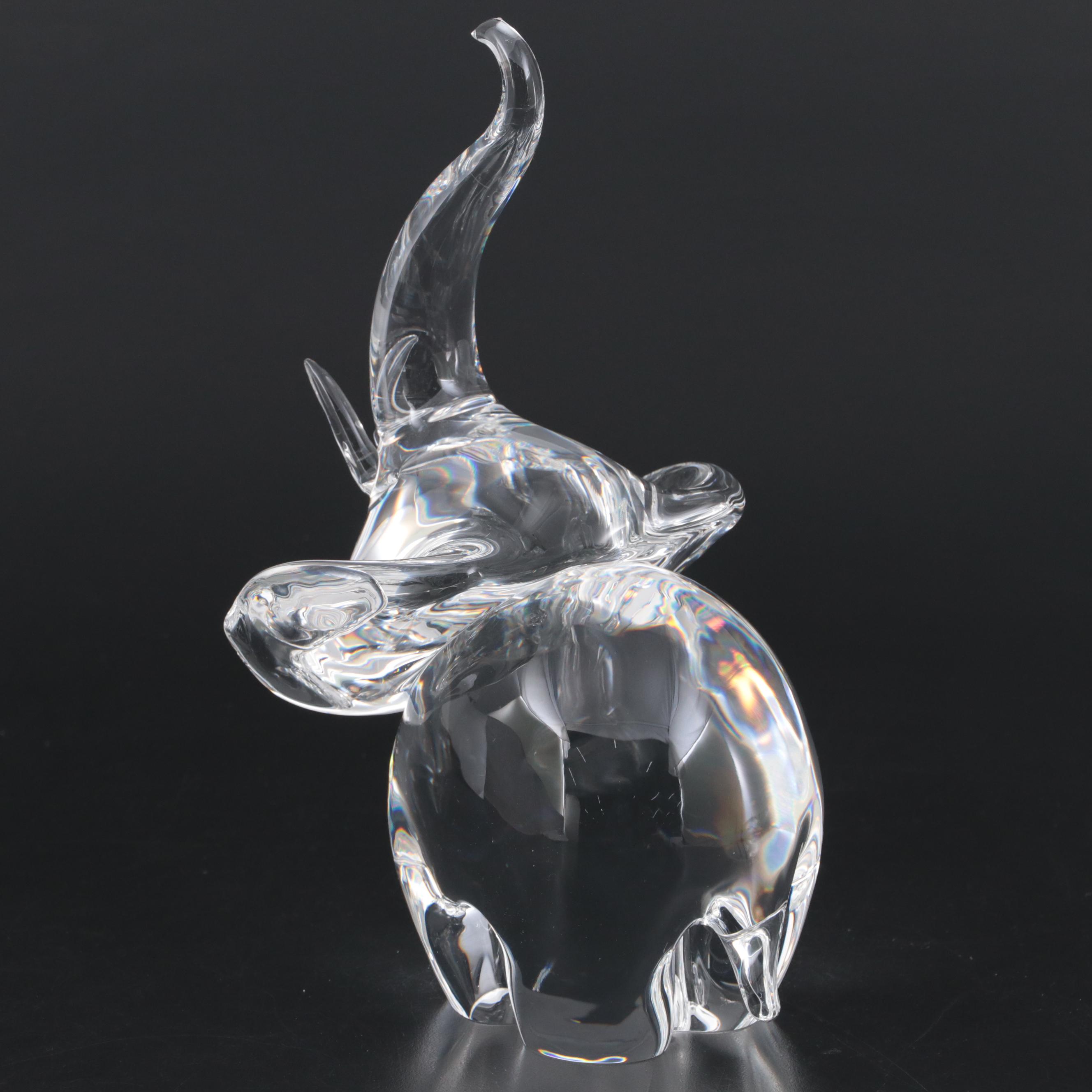 James A. Houston for Steuben Art Glass "Trumpeting Elephant" Figurine