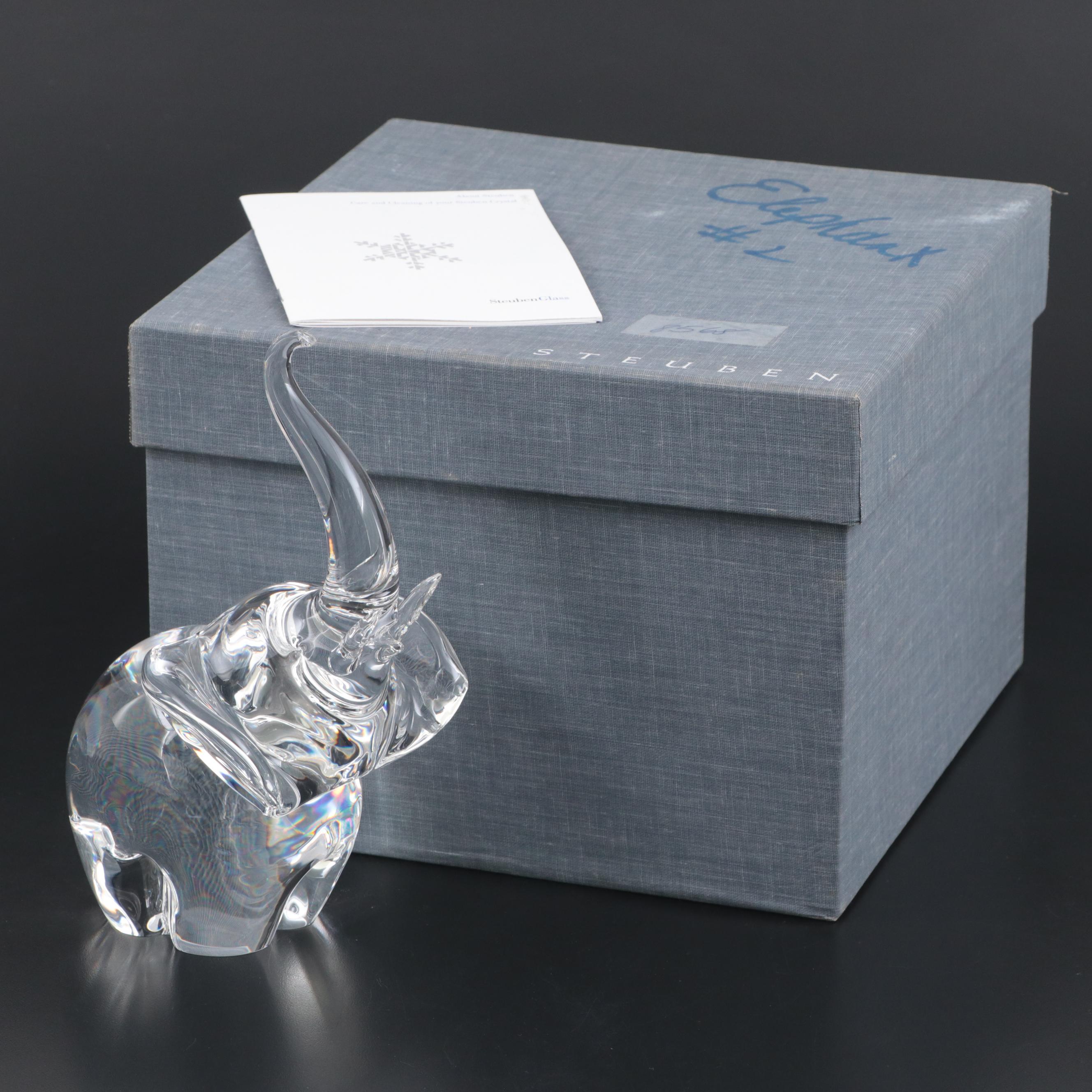 James A. Houston for Steuben Art Glass "Trumpeting Elephant" Figurine