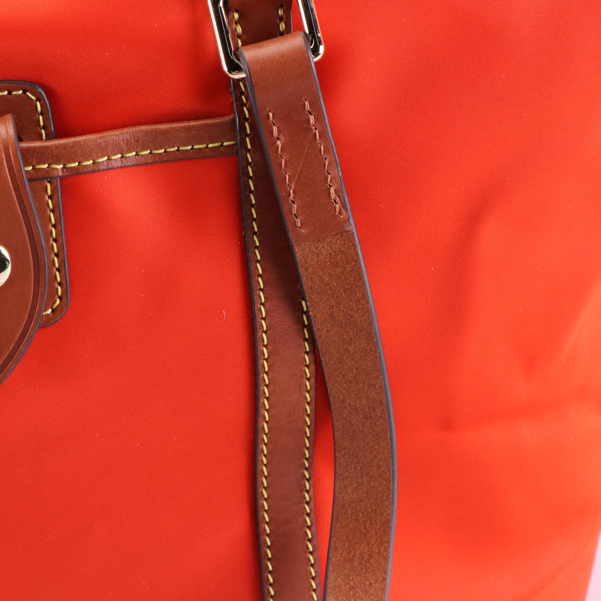 Dooney & Bourke Large Zipper Tote in Persimmon Nylon Canvas and Leather