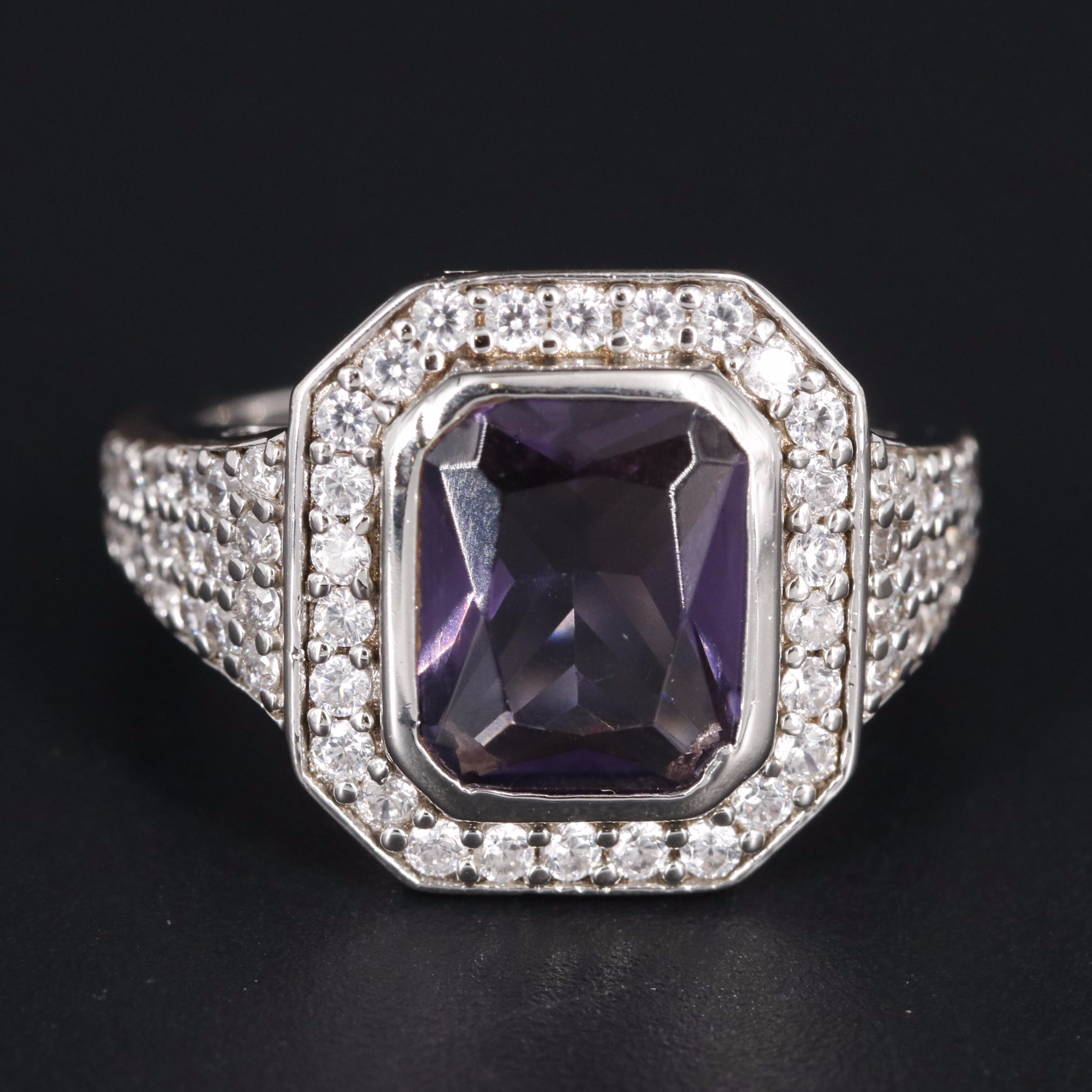 Sterling Amethyst and Cubic Zirconia Ring