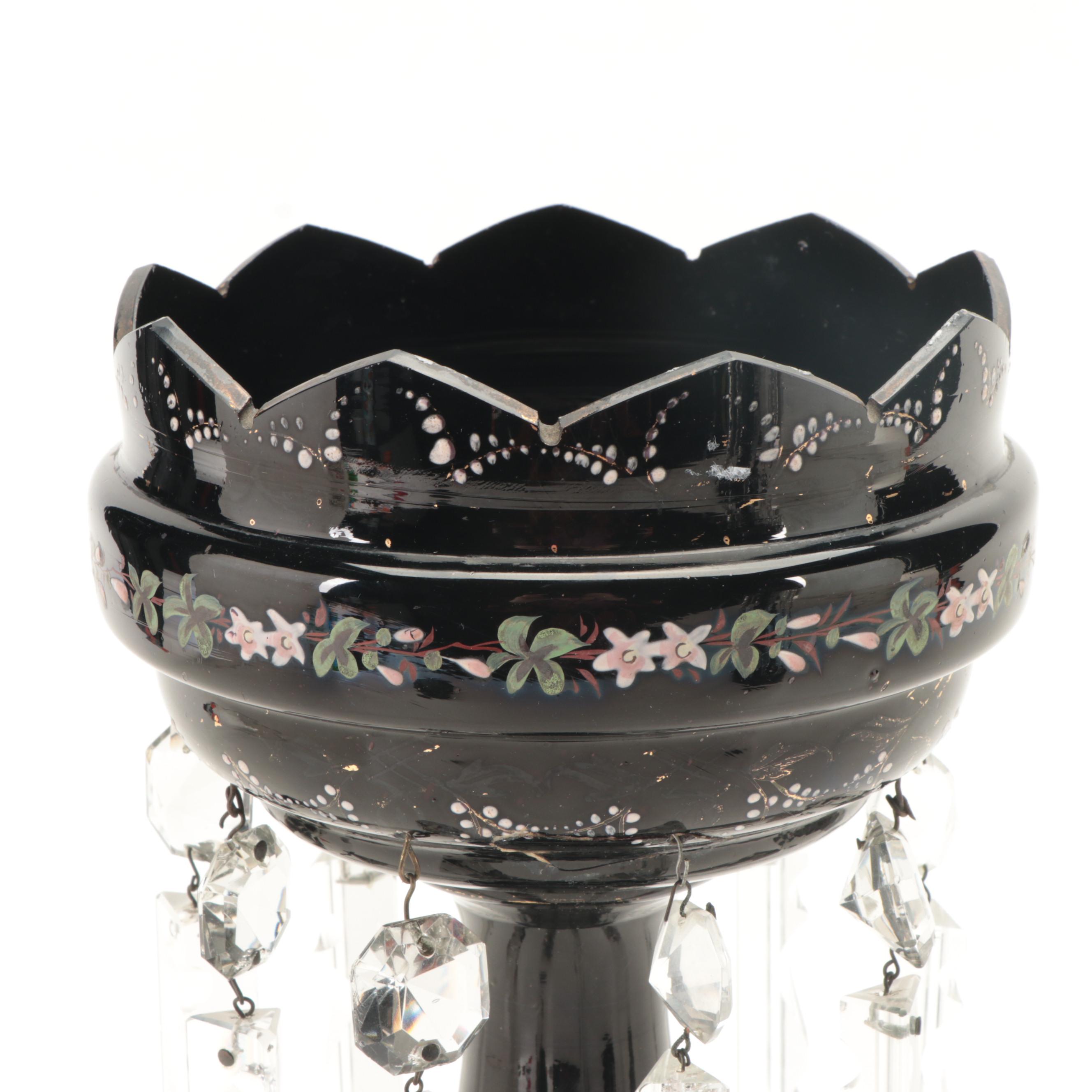 Pair of Bohemian Style Hand Enameled Amethyst Glass Mantle Lusters