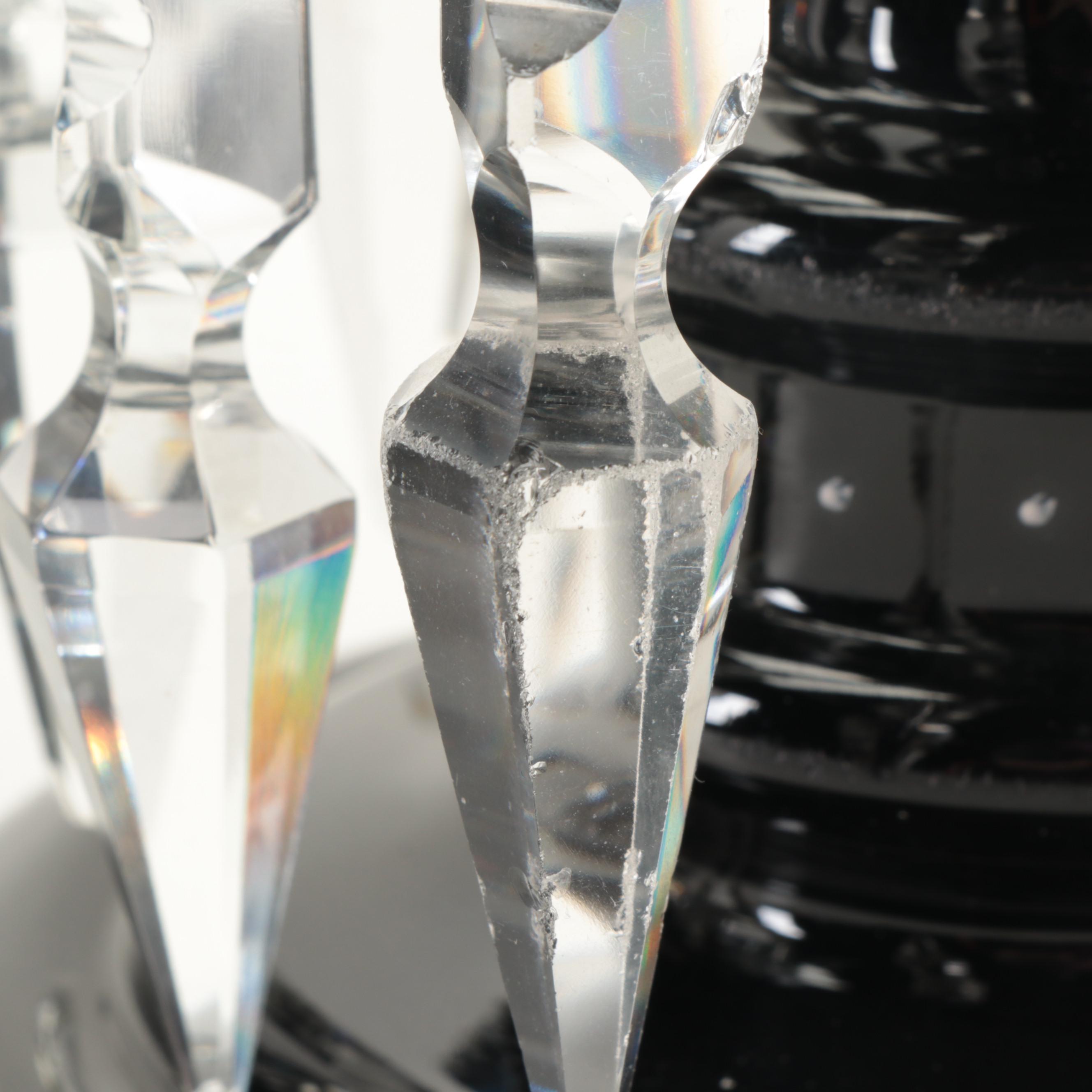 Pair of Bohemian Style Hand Enameled Amethyst Glass Mantle Lusters