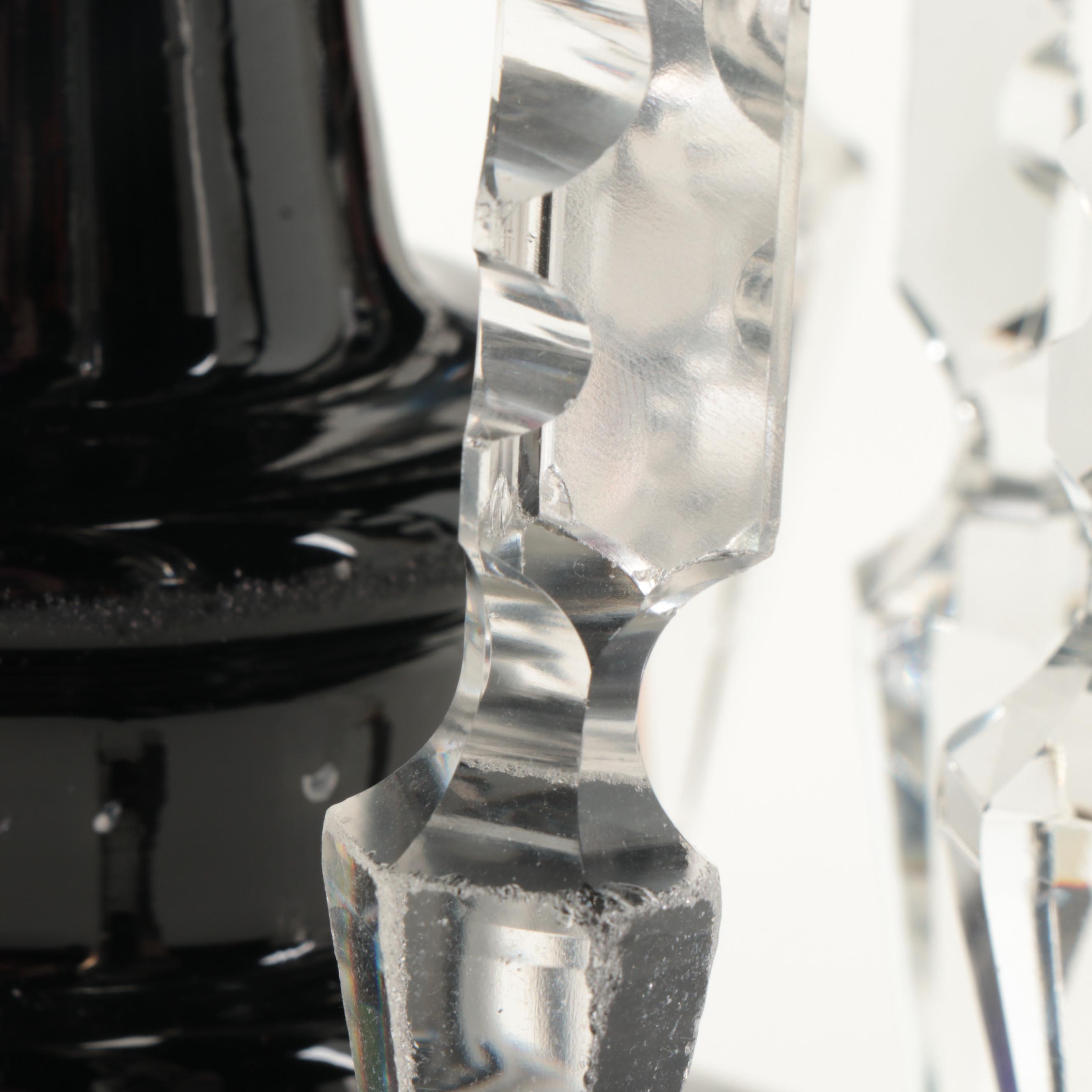 Pair of Bohemian Style Hand Enameled Amethyst Glass Mantle Lusters