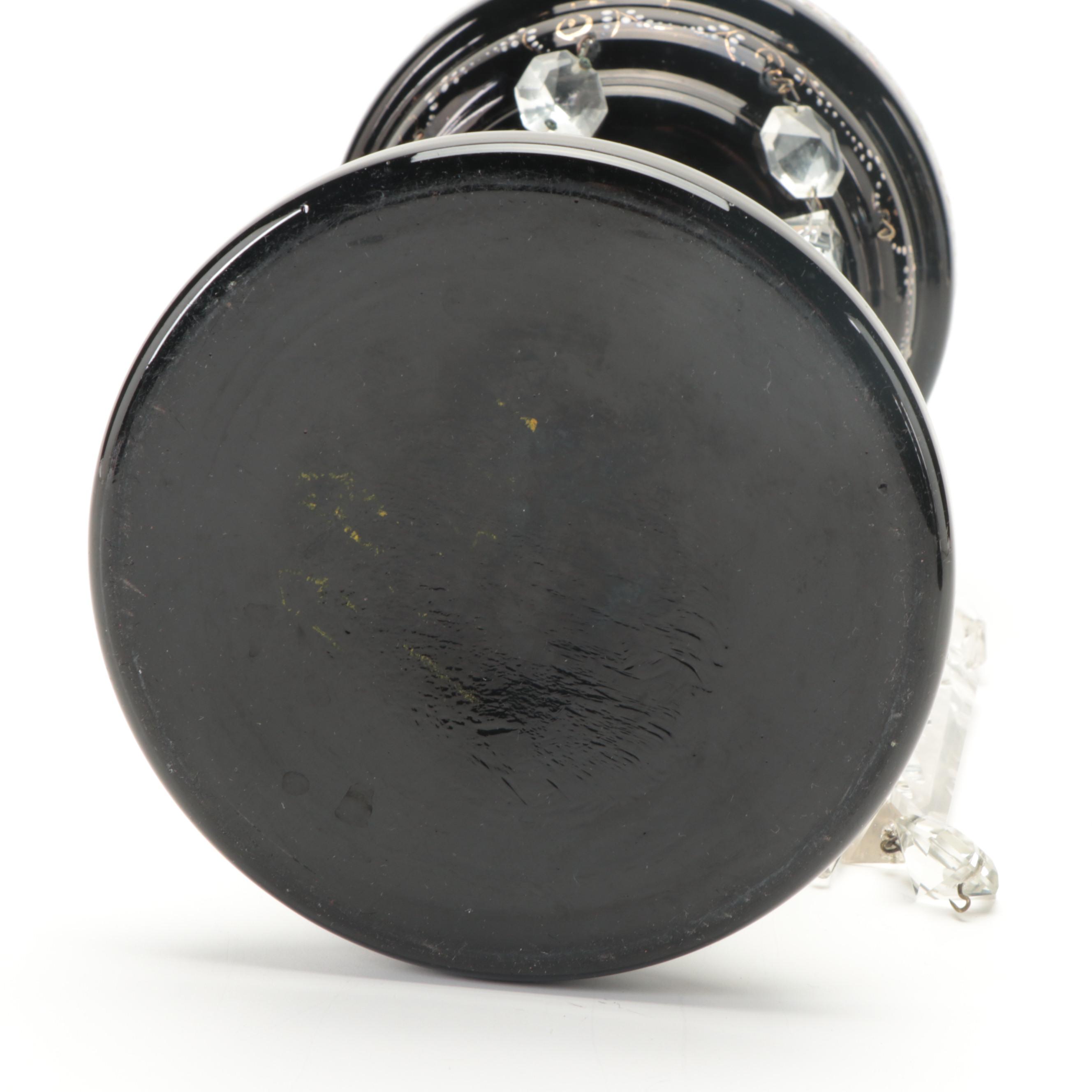 Pair of Bohemian Style Hand Enameled Amethyst Glass Mantle Lusters