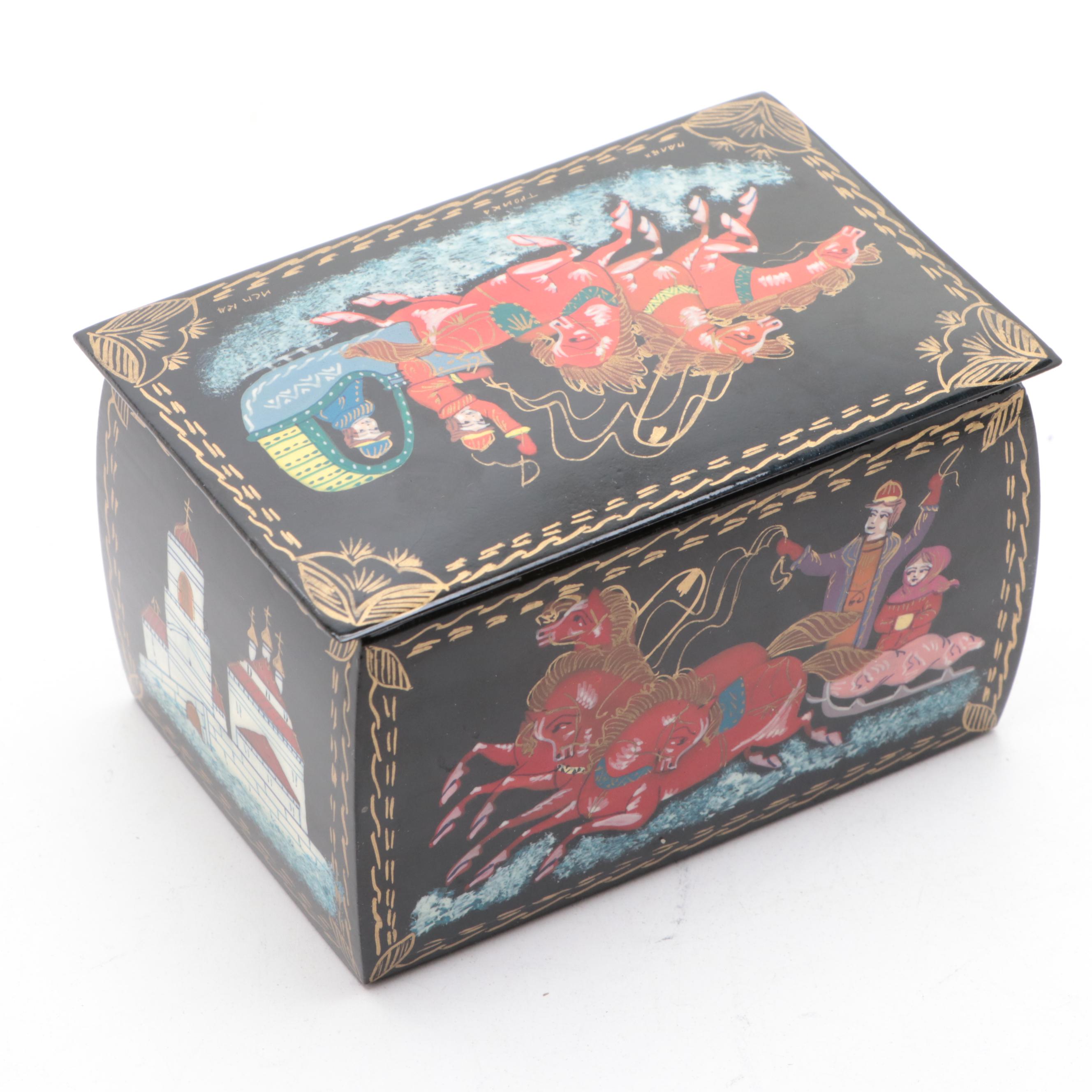 Russian Palekh Fairytale Troika Hand-Painted Lacquer Boxes
