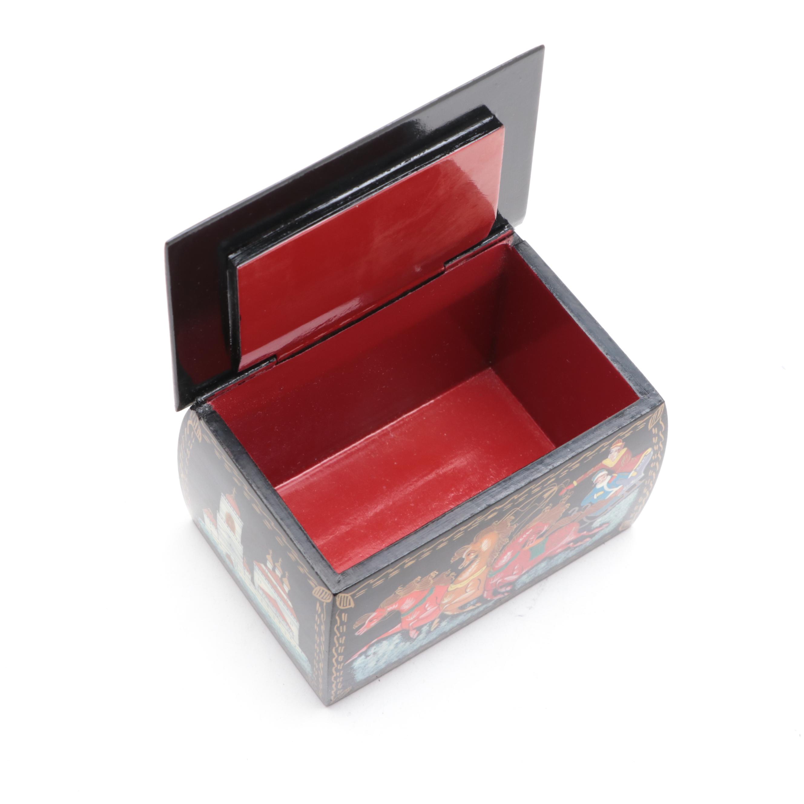 Russian Palekh Fairytale Troika Hand-Painted Lacquer Boxes