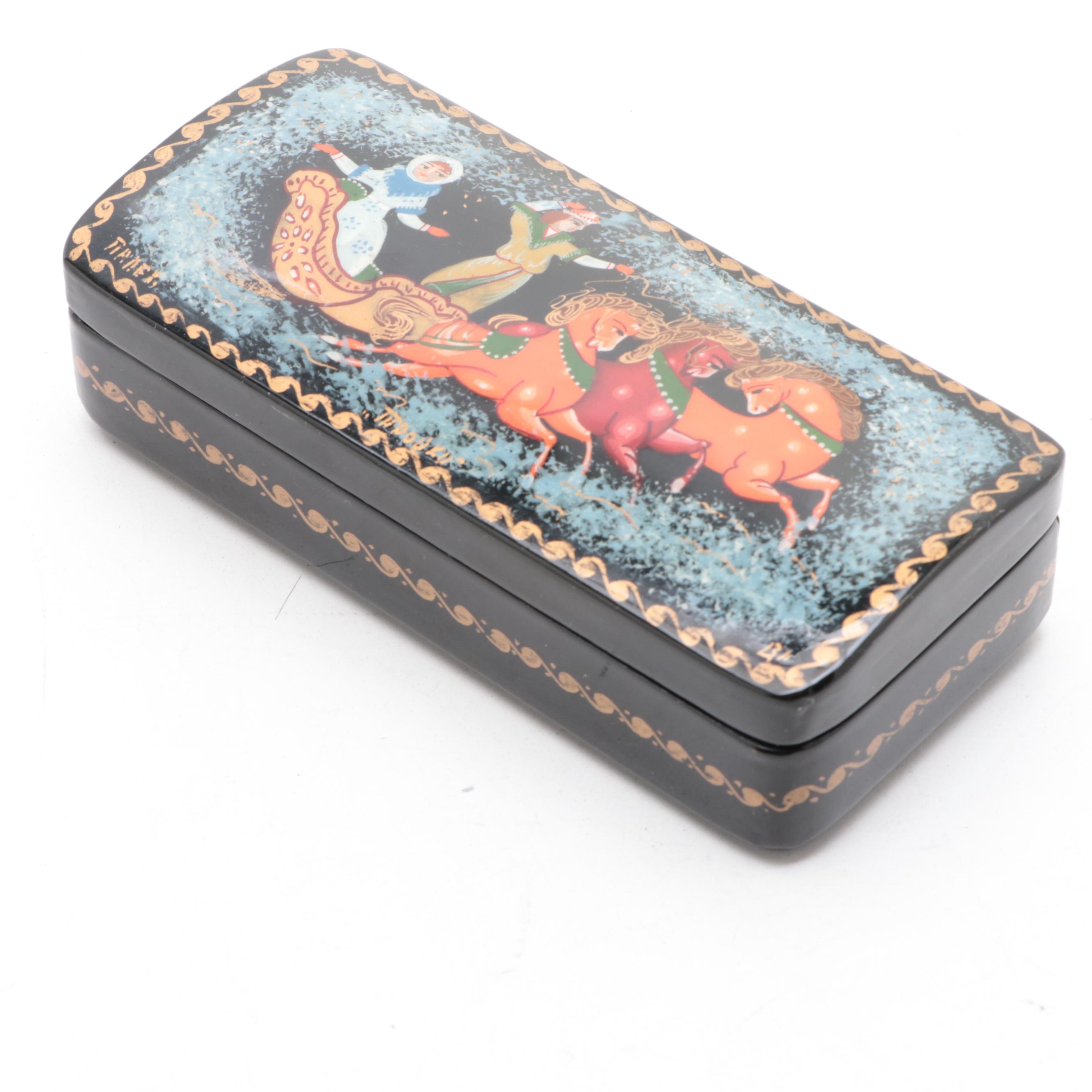 Russian Palekh Fairytale Troika Hand-Painted Lacquer Boxes
