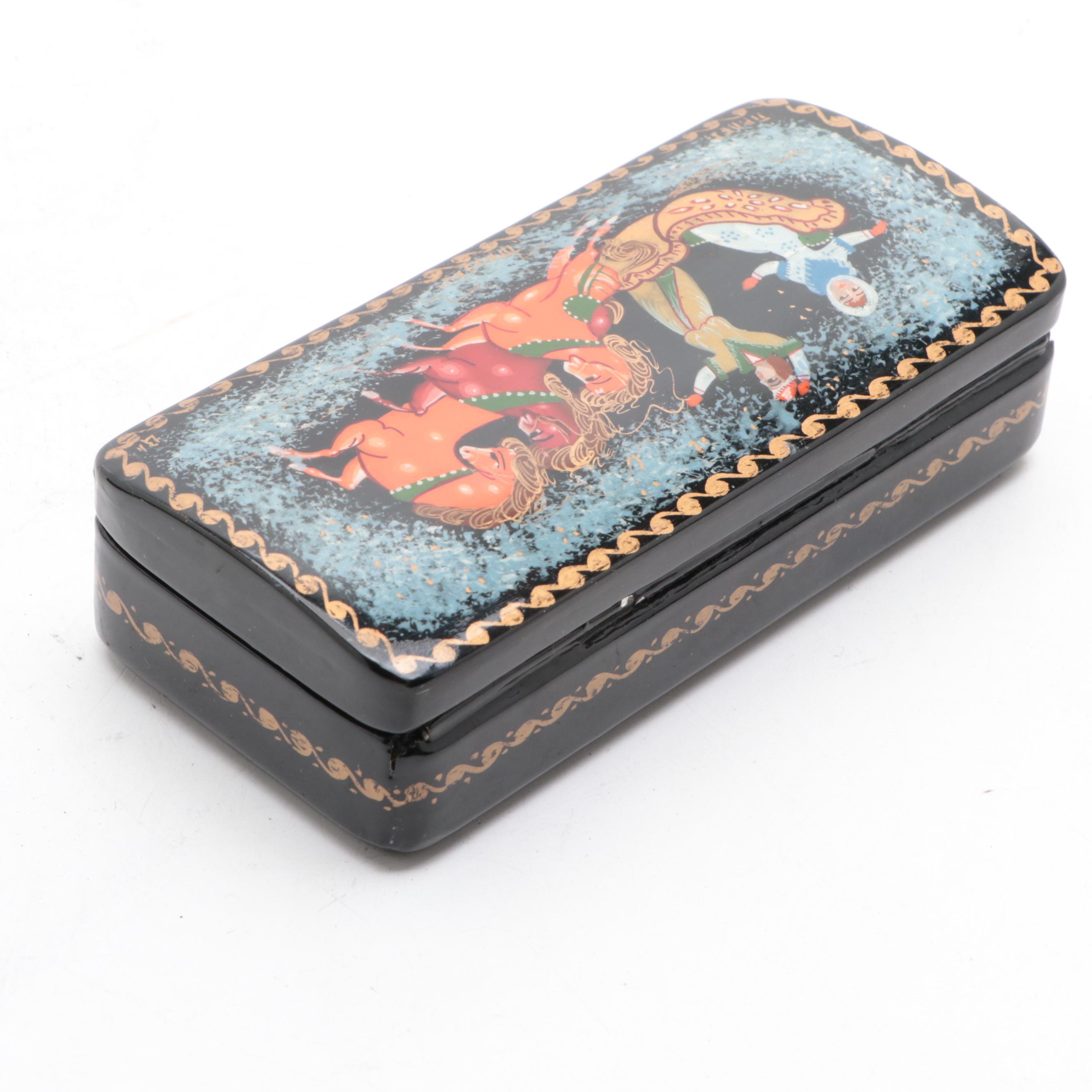 Russian Palekh Fairytale Troika Hand-Painted Lacquer Boxes
