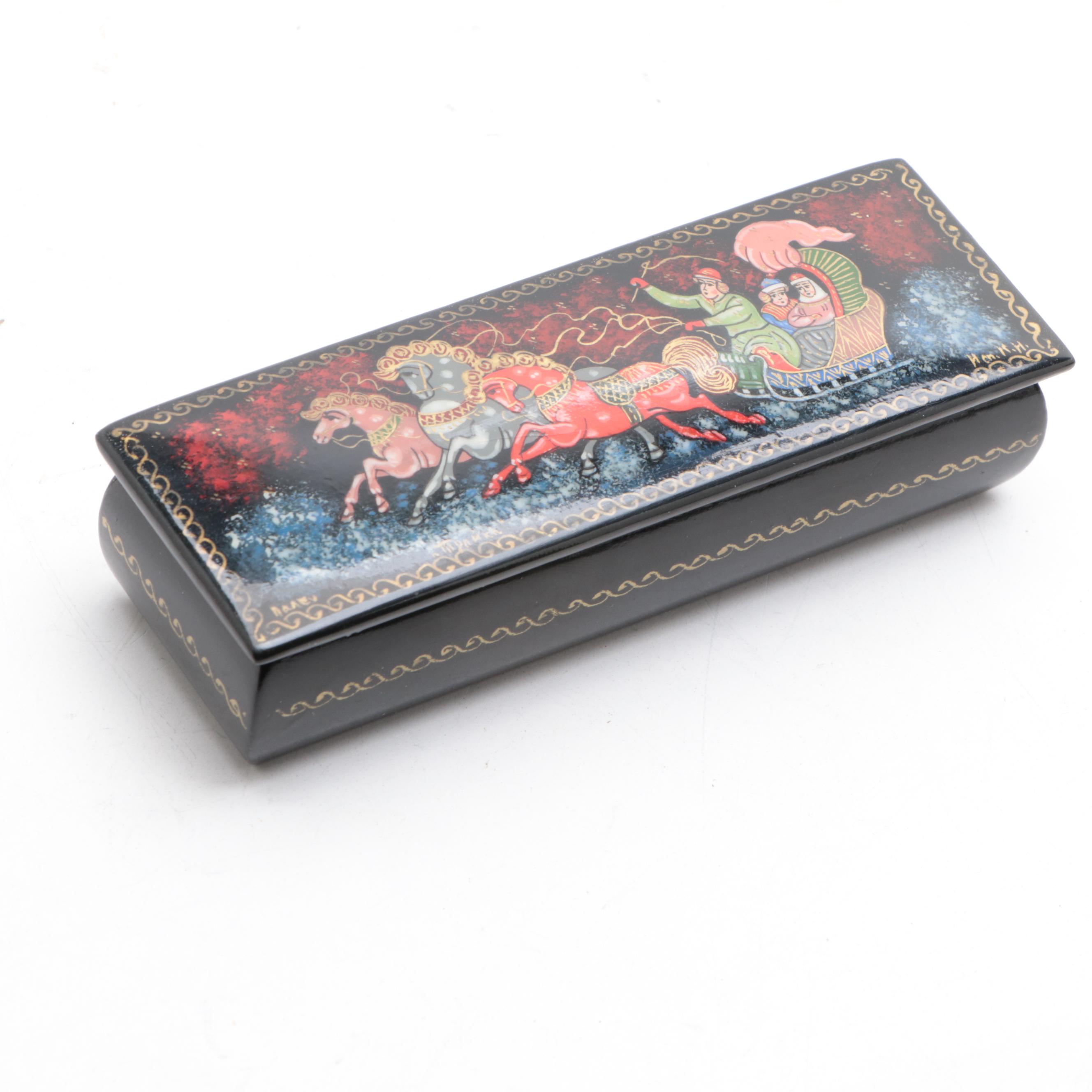 Russian Palekh Fairytale Troika Hand-Painted Lacquer Boxes