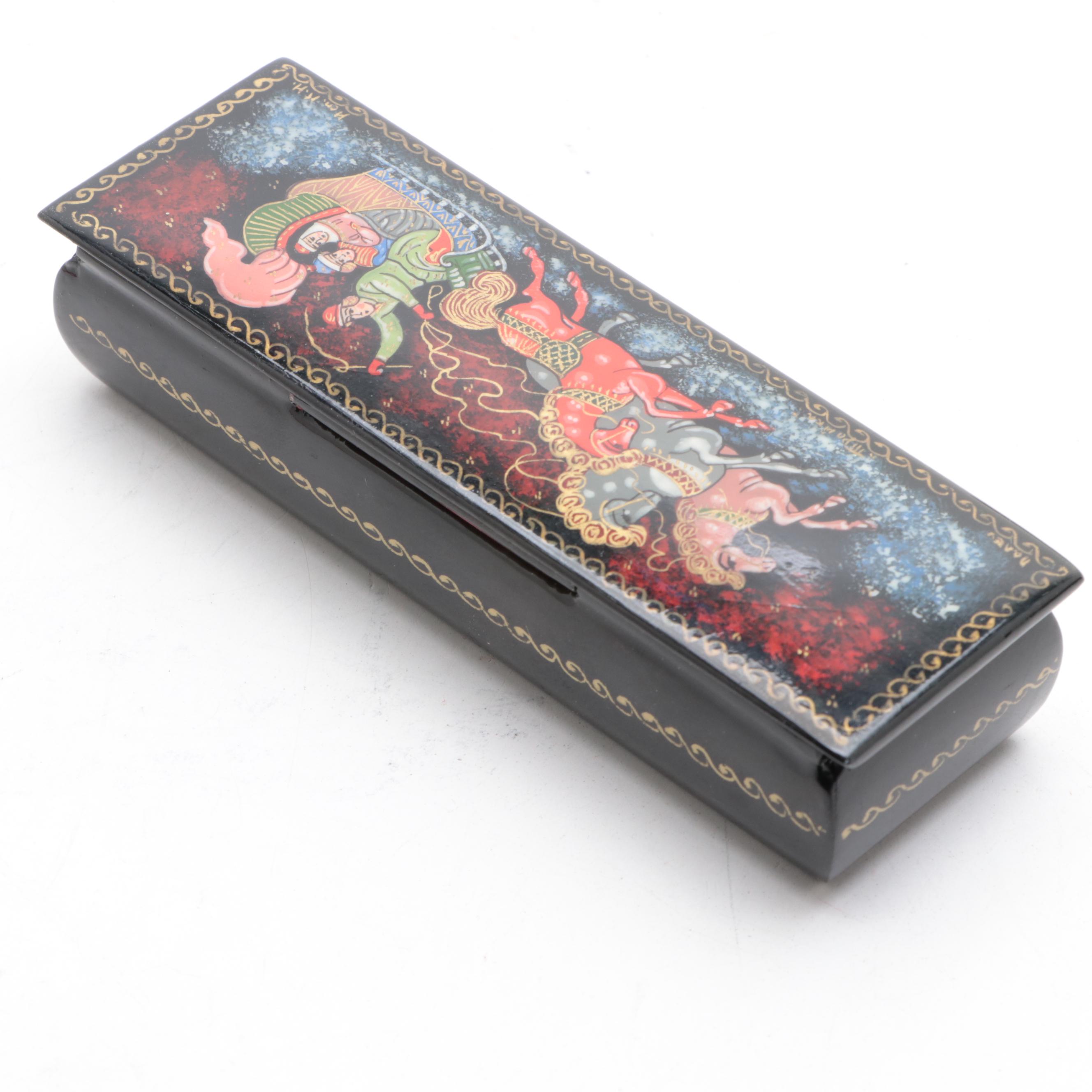Russian Palekh Fairytale Troika Hand-Painted Lacquer Boxes