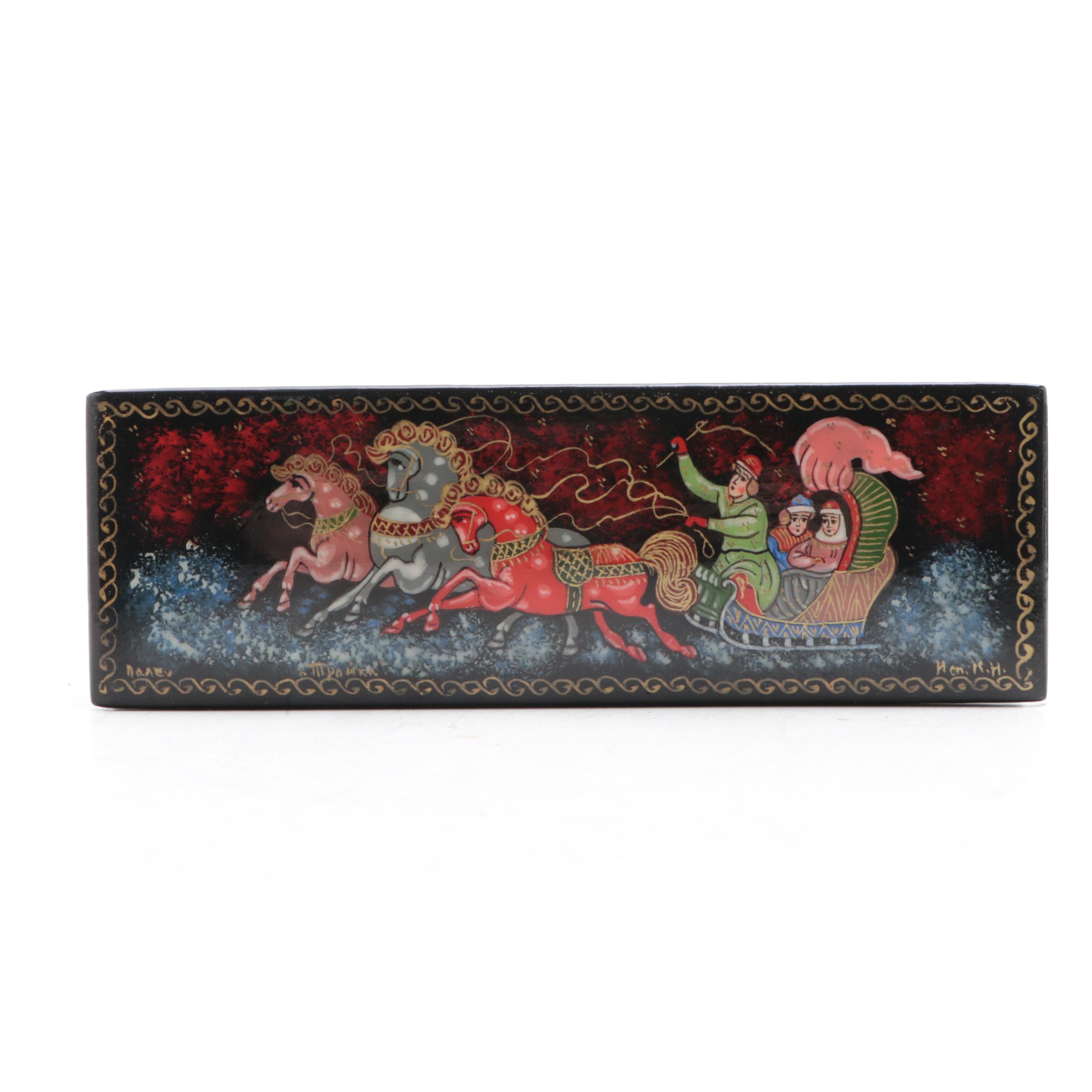 Russian Palekh Fairytale Troika Hand-Painted Lacquer Boxes