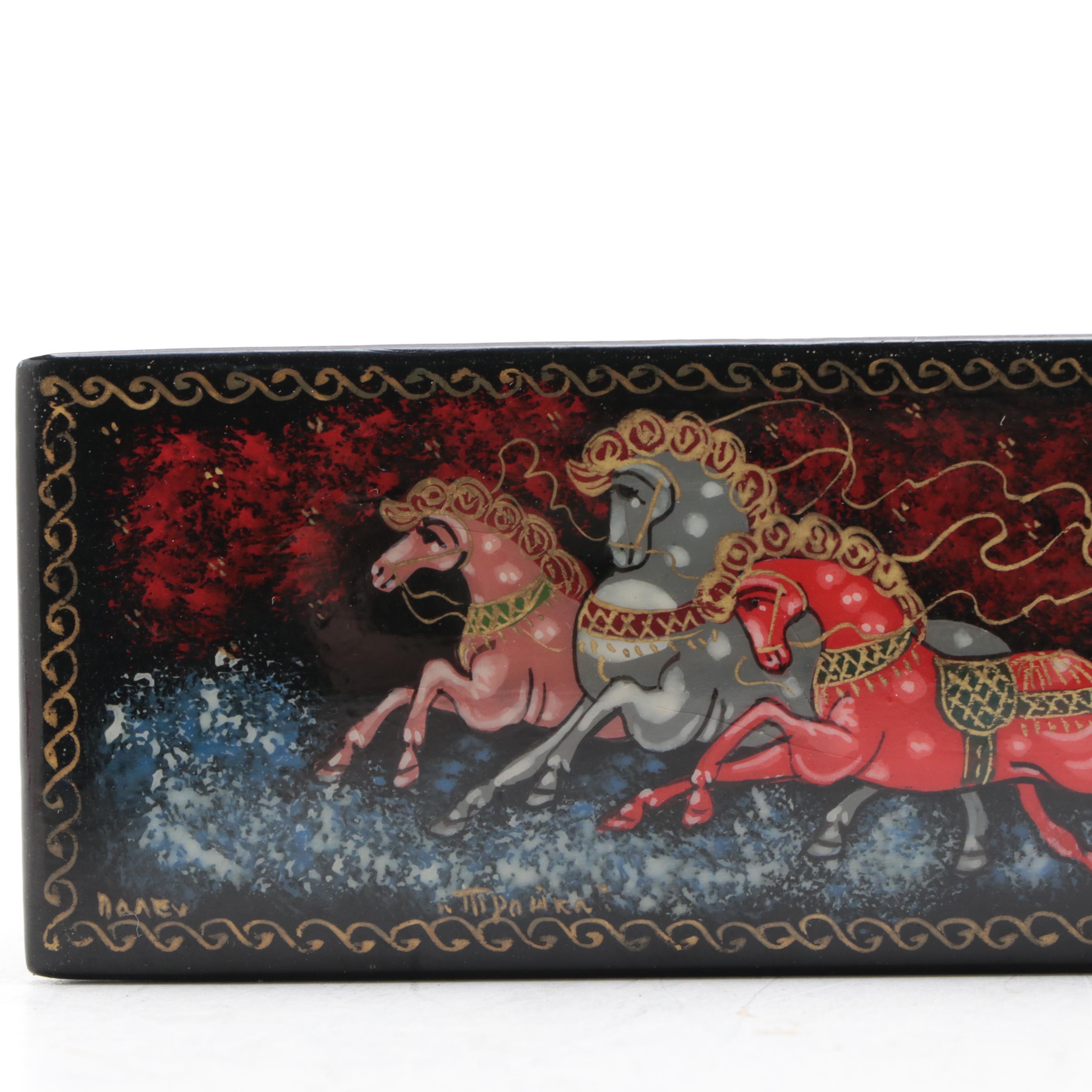Russian Palekh Fairytale Troika Hand-Painted Lacquer Boxes