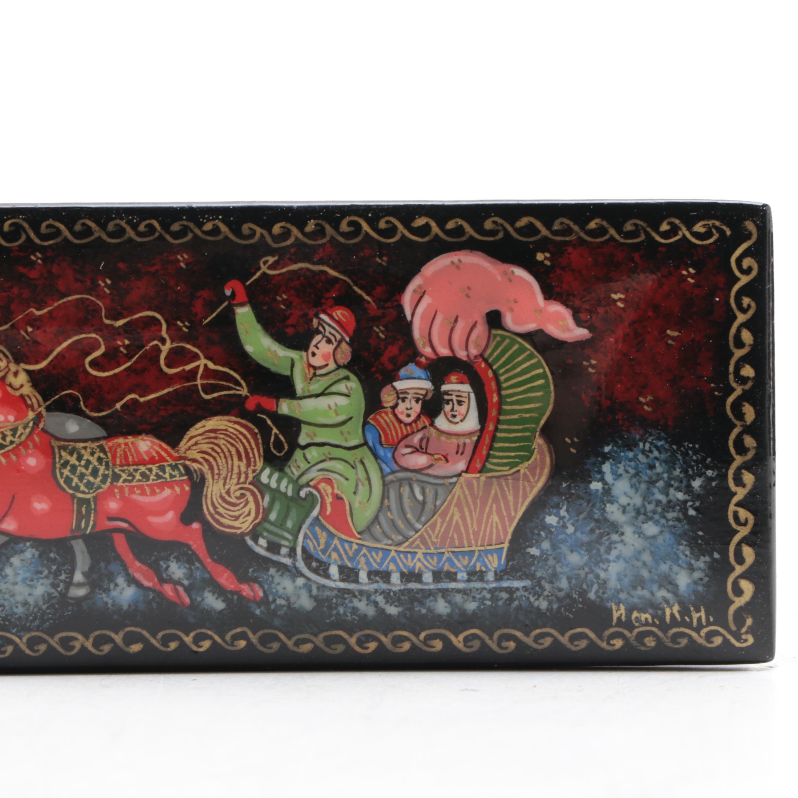 Russian Palekh Fairytale Troika Hand-Painted Lacquer Boxes