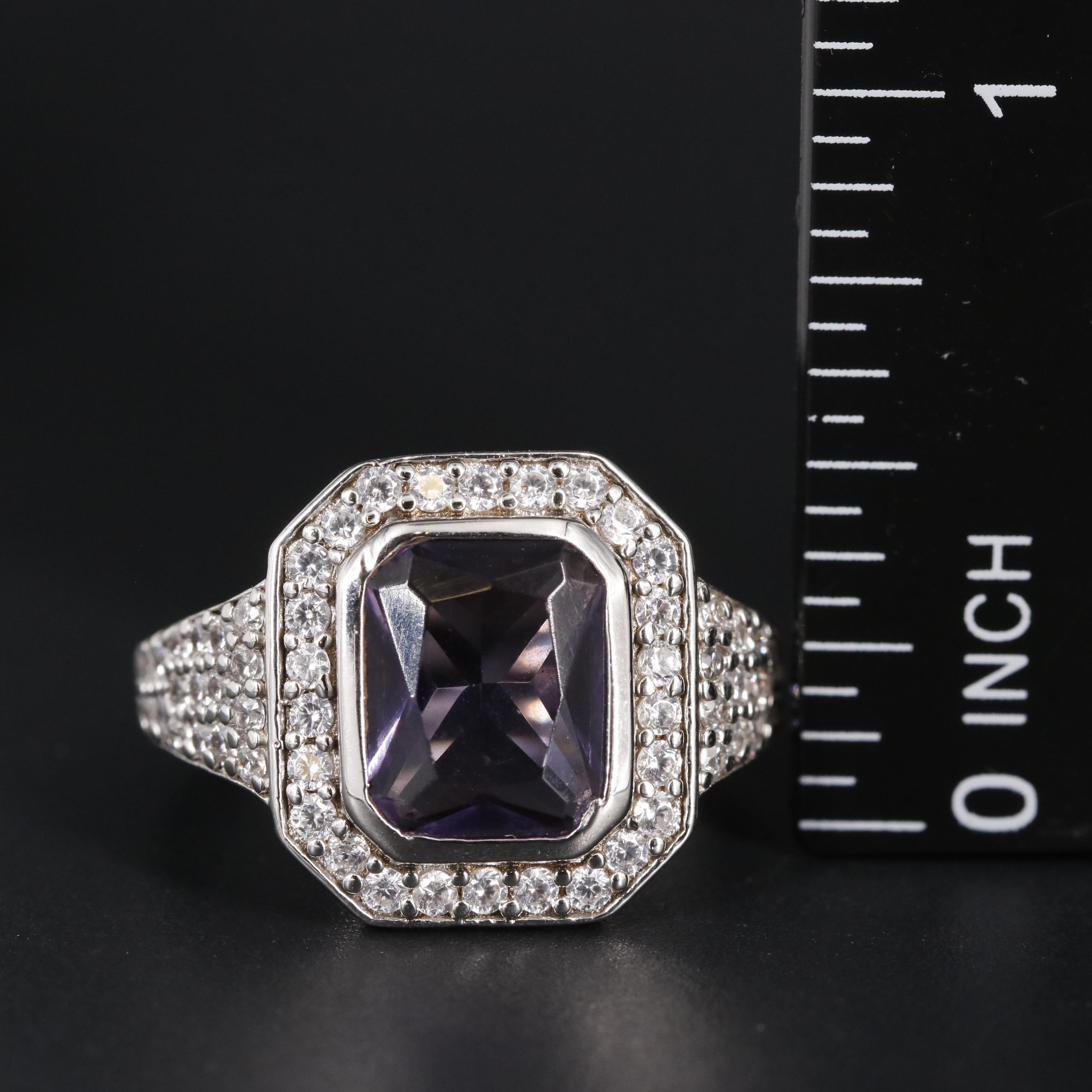 Sterling Amethyst and Cubic Zirconia Ring