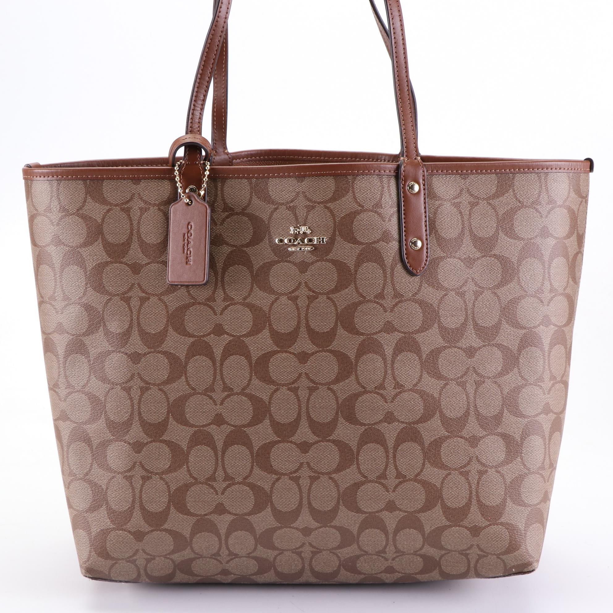 Coach Reversible City Tote in Signature Coated Canvas and Leather
