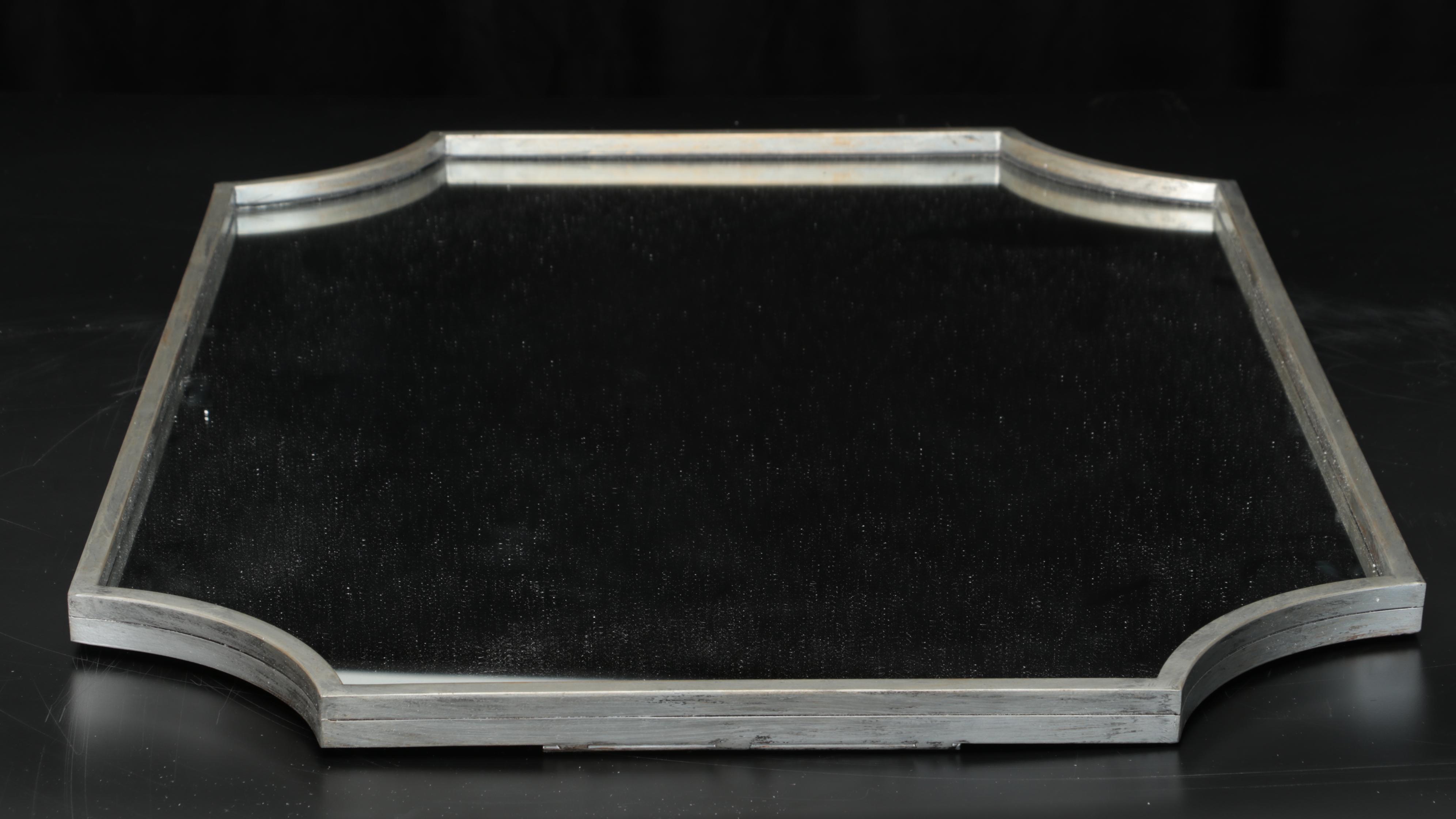 Antique Silver Finished Iron Scalloped Rectangular Decorative Vanity Wall Mirror