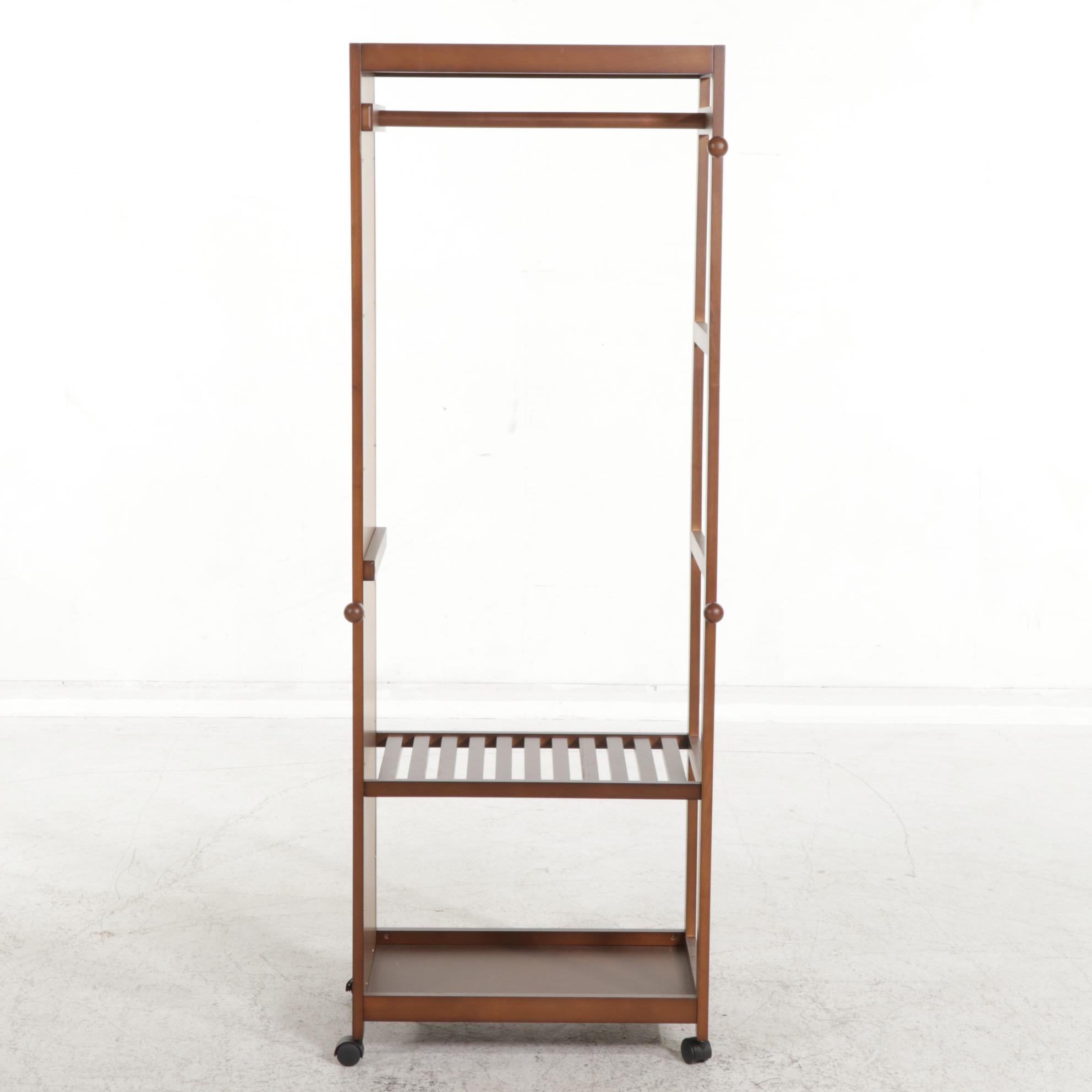 Contemporary Rolling Clothes and Shoe Rack with Mirror