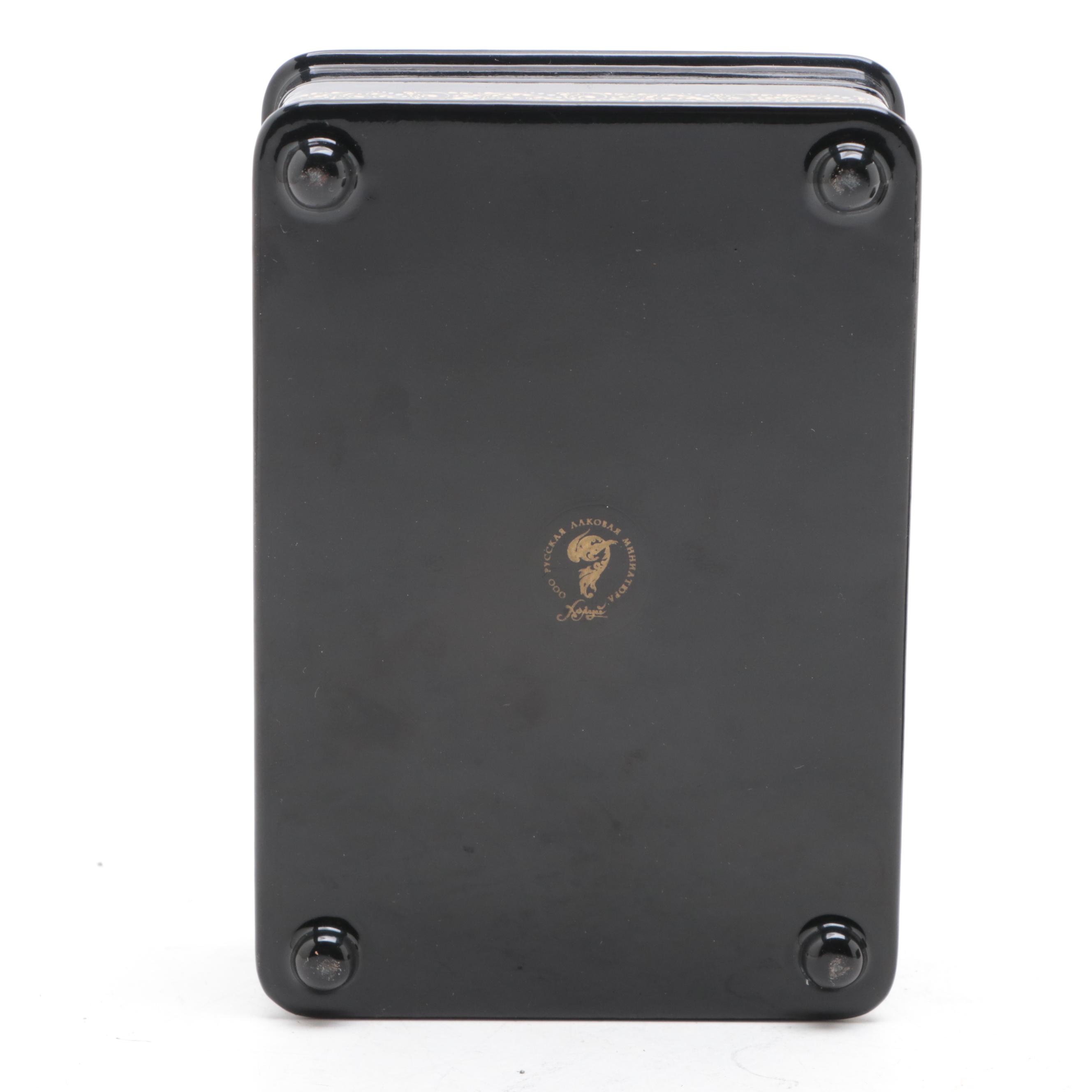 Palekh Hand-Painted Troika and Other Fairytale Lacquer Boxes with Necklace