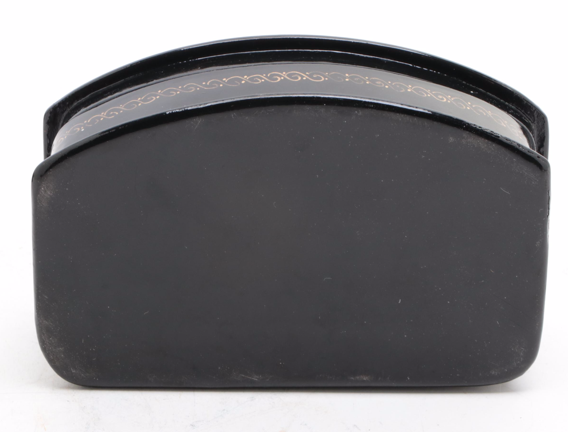 Palekh Hand-Painted Troika and Other Fairytale Lacquer Boxes with Necklace