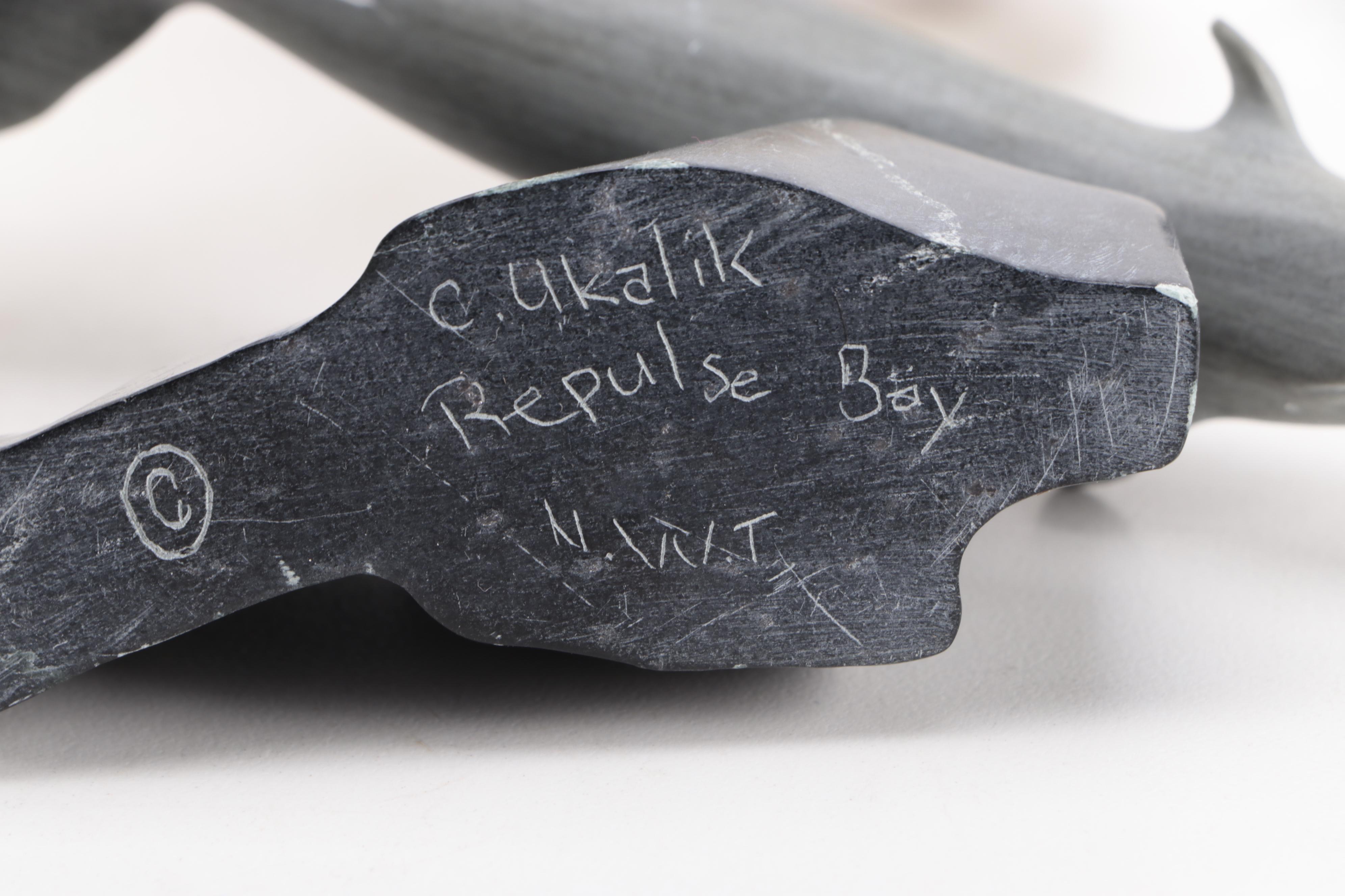 Inuit Artist Signed Whale Bone, Antler and Stone Carvings