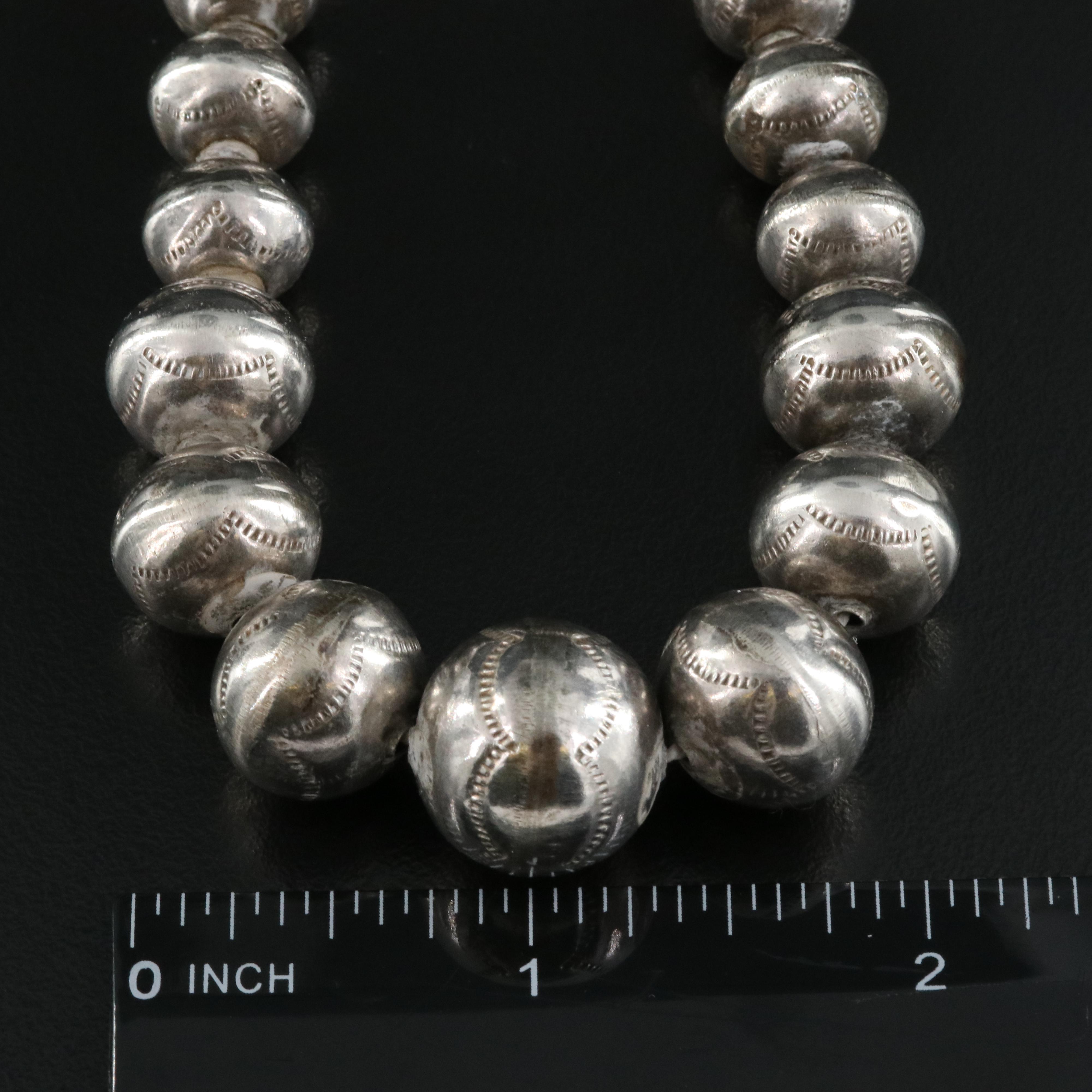 Southwestern Sterling Bench Bead Graduating Necklace