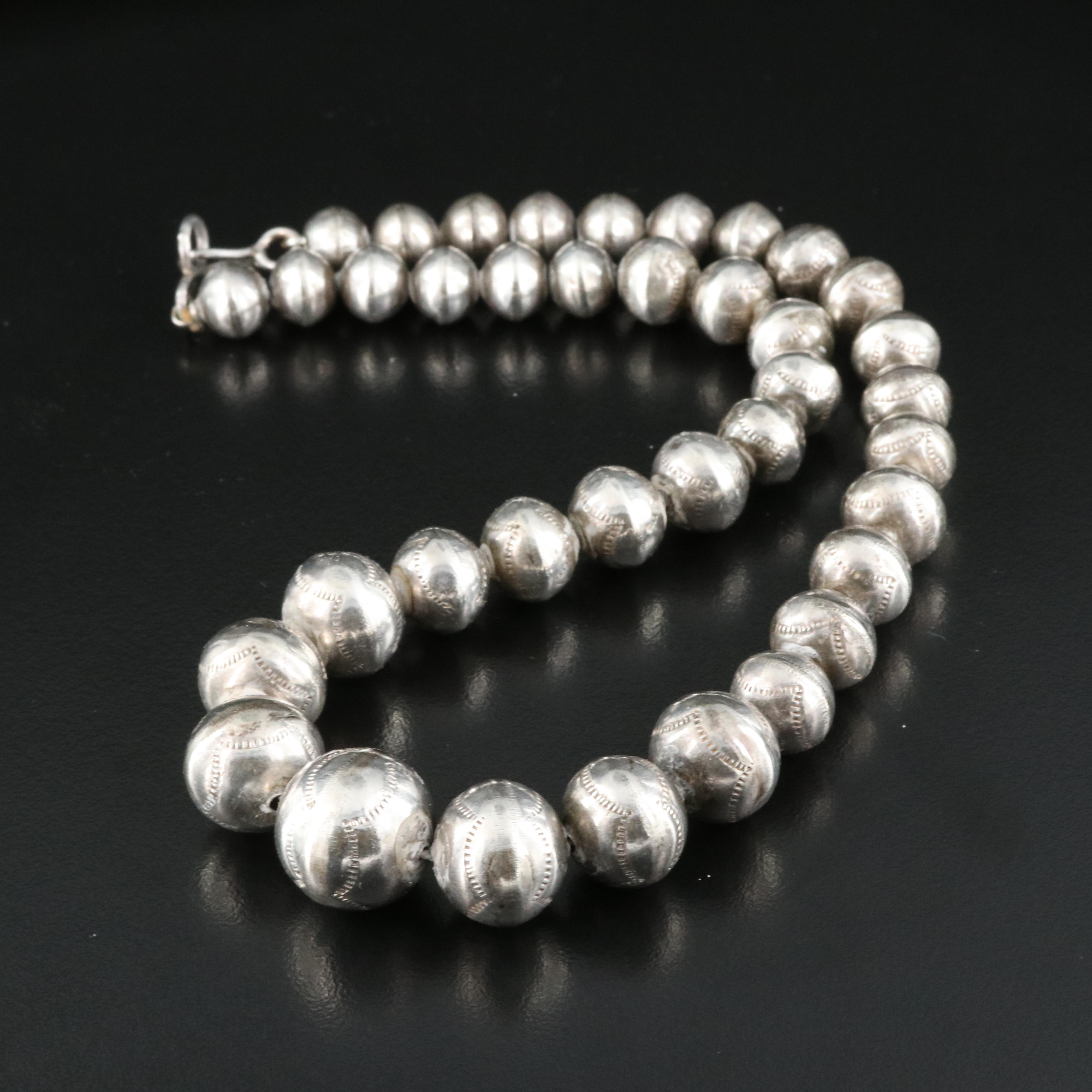 Southwestern Sterling Bench Bead Graduating Necklace