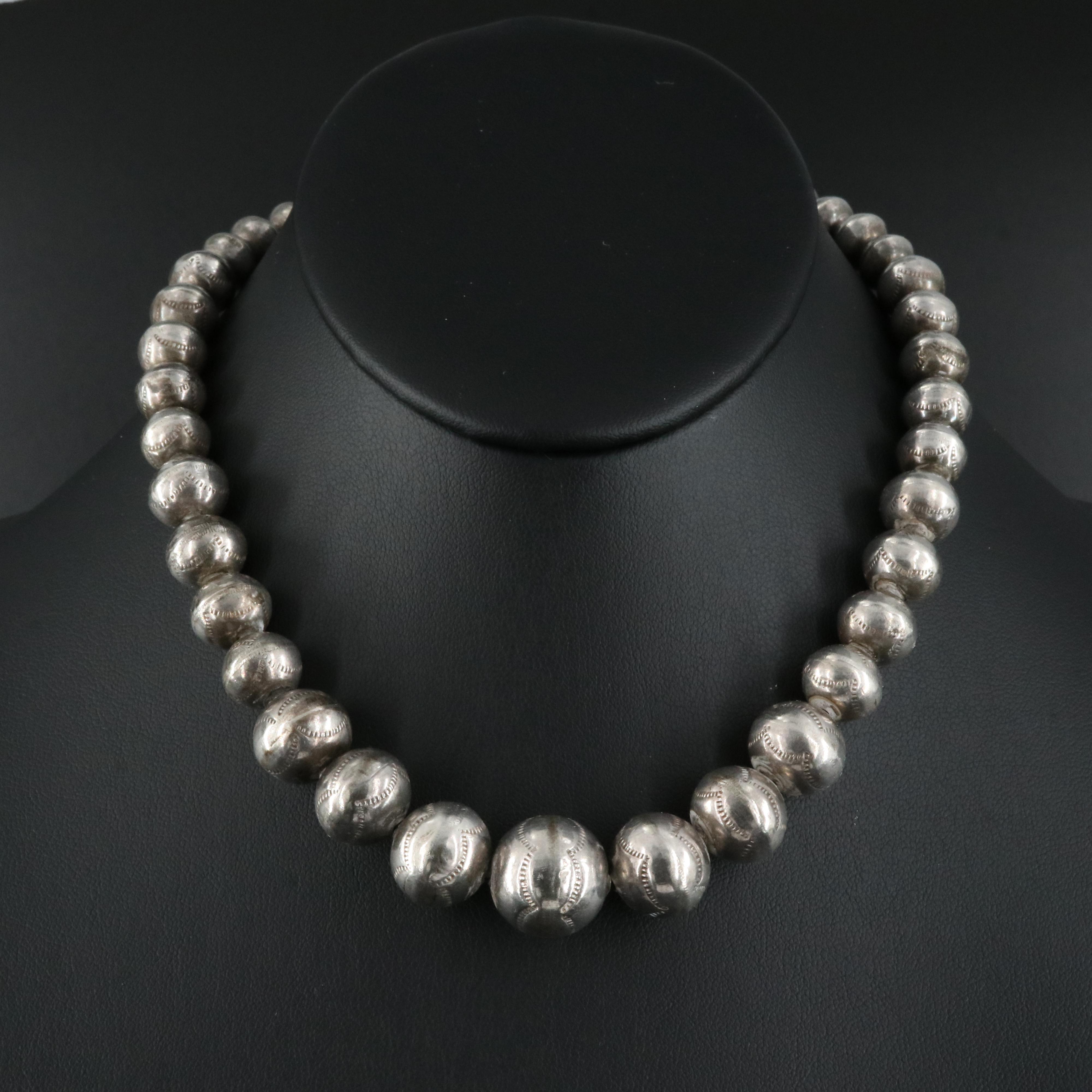 Southwestern Sterling Bench Bead Graduating Necklace