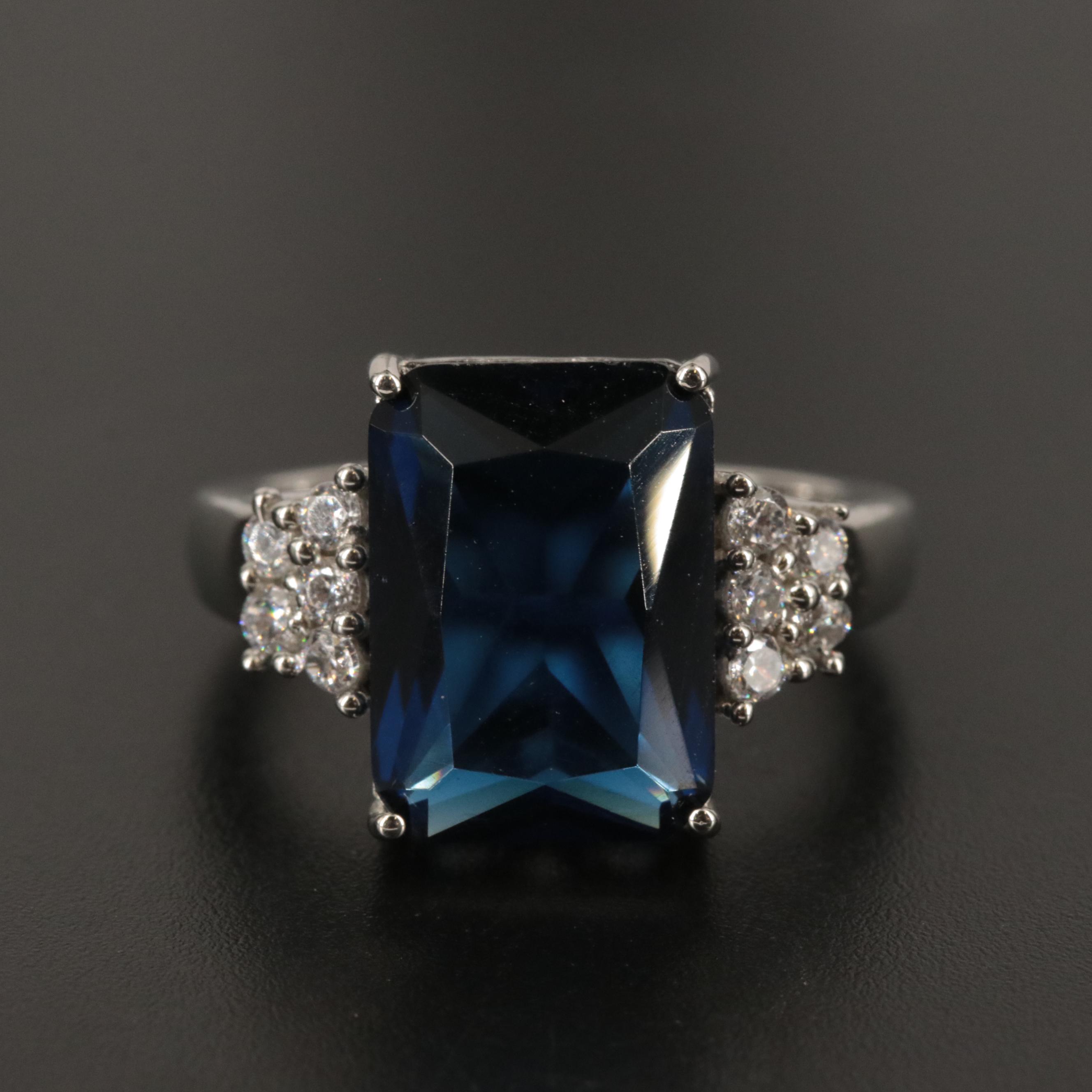 Sterling Sapphire and Cubic Zirconia Ring