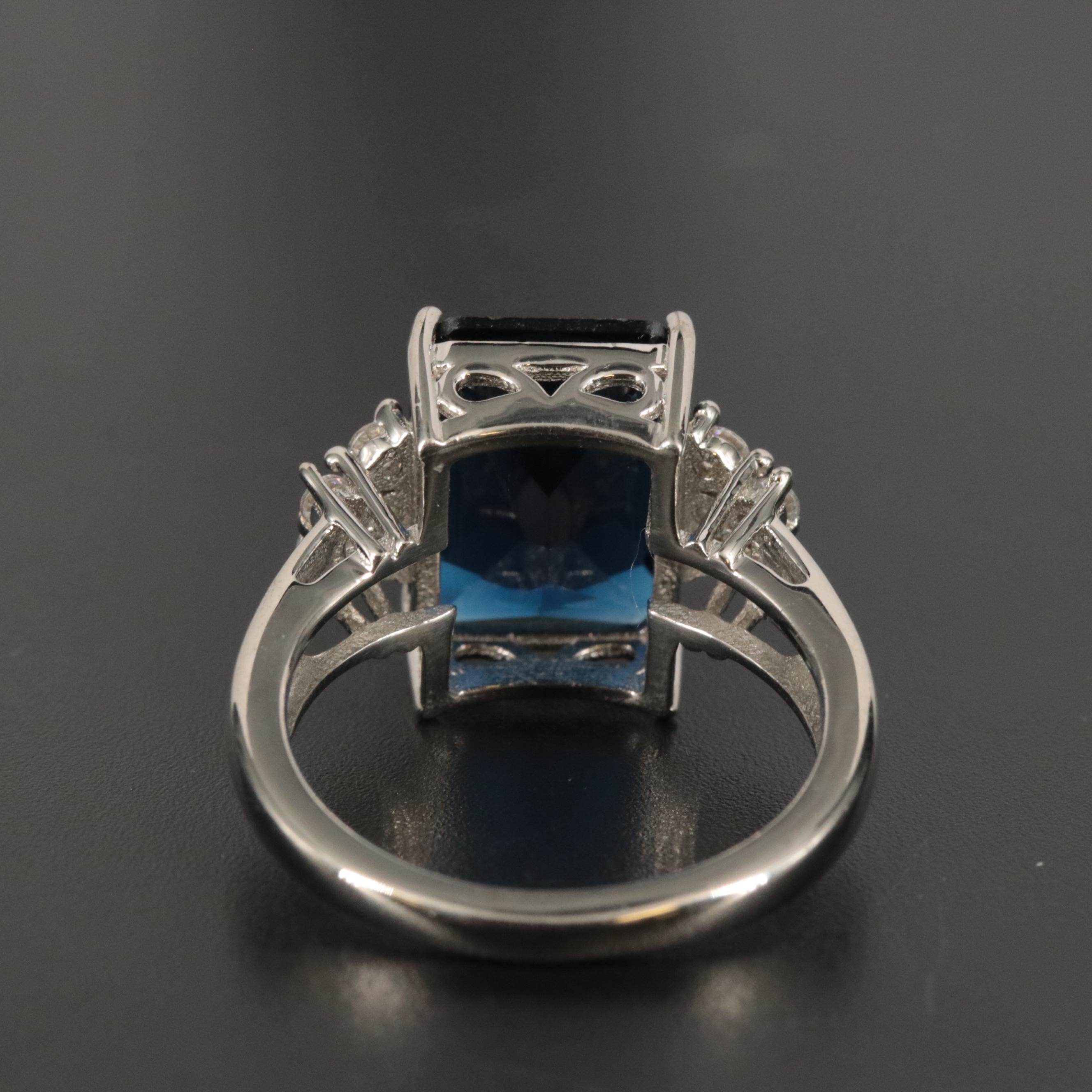 Sterling Sapphire and Cubic Zirconia Ring