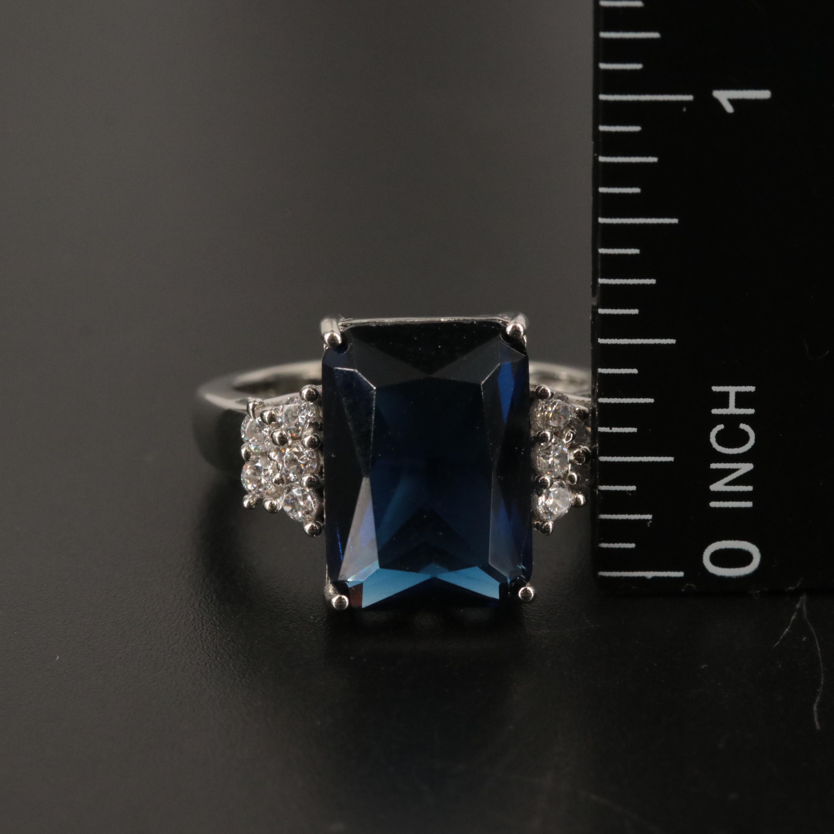 Sterling Sapphire and Cubic Zirconia Ring