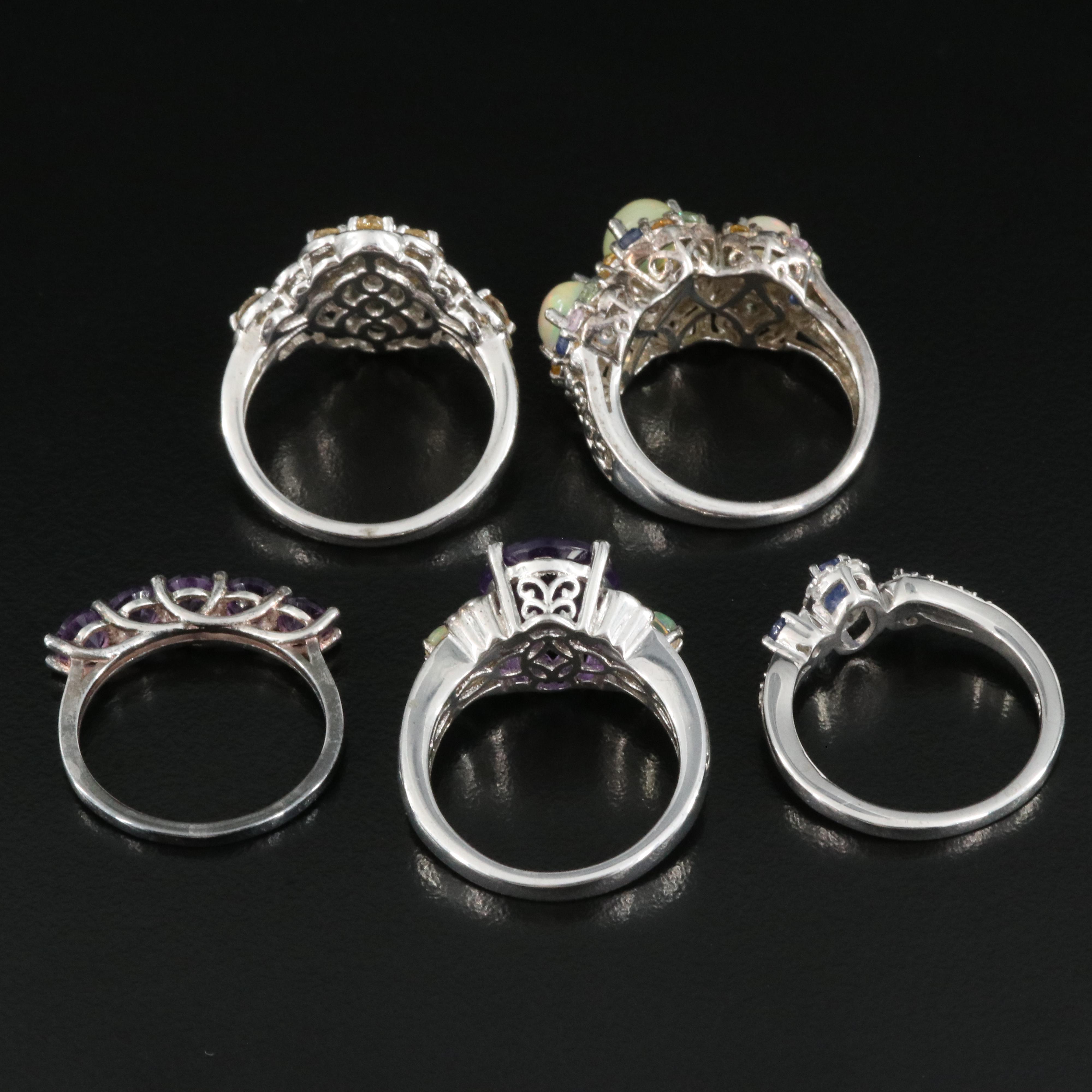 Sterling Rings Including Opal, Amethyst and Sapphire