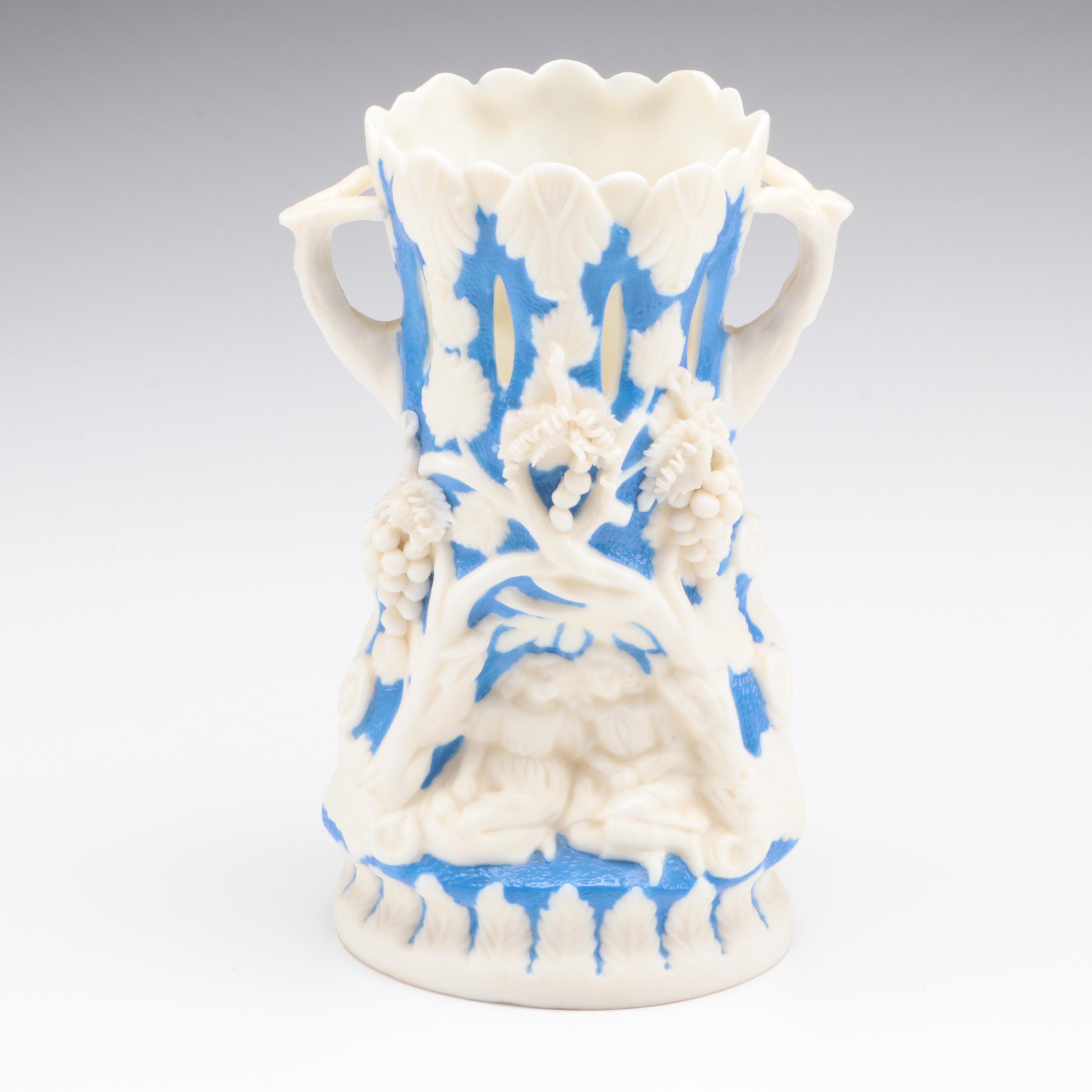 English Blue Ground Parian International Exhibition of 1862 Pitcher and Vase