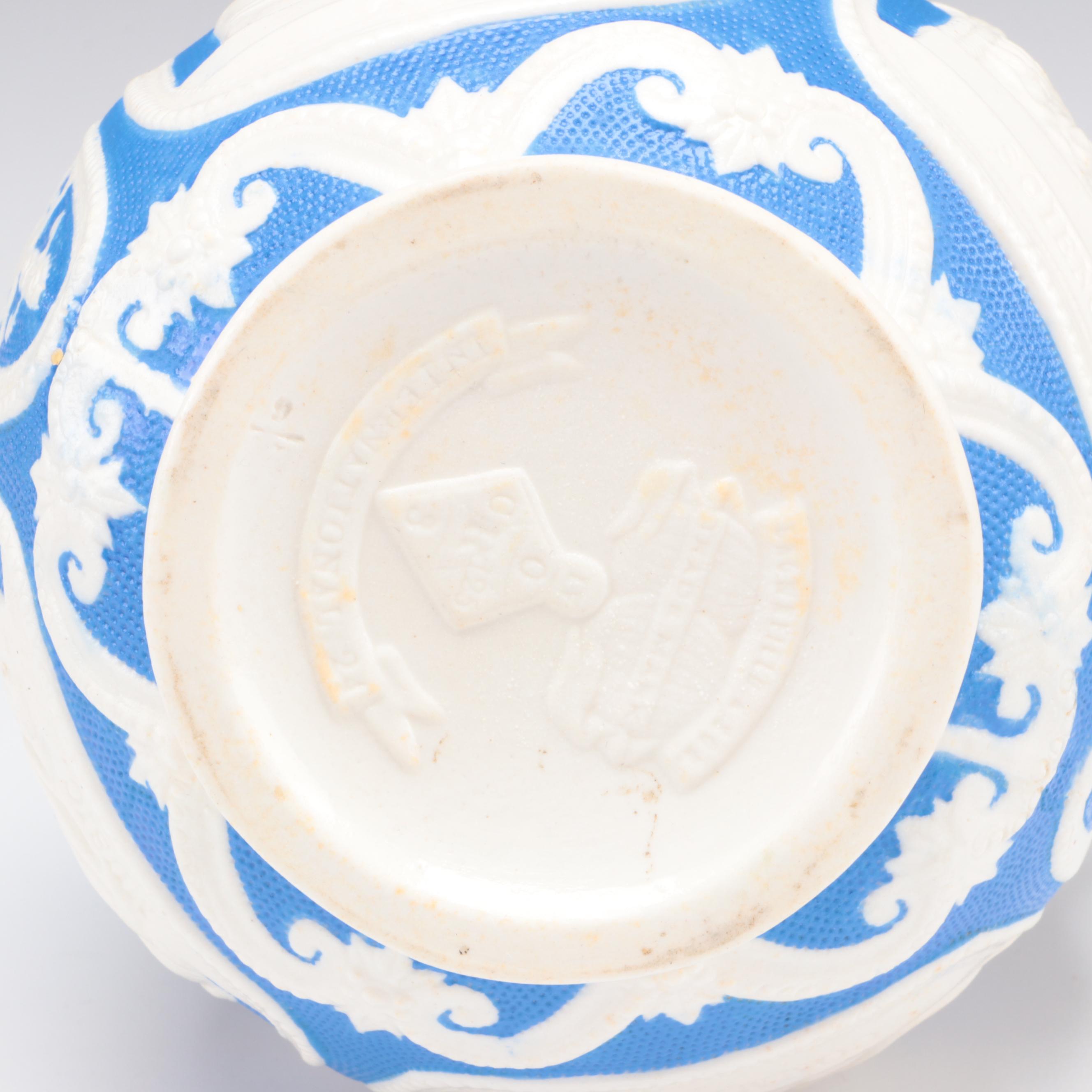 English Blue Ground Parian International Exhibition of 1862 Pitcher and Vase