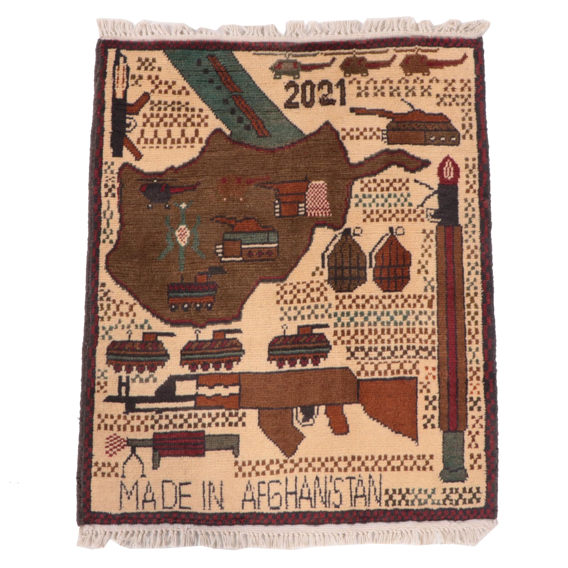 2'1 x 2'9 Hand-Knotted Afghan War Accent Rug