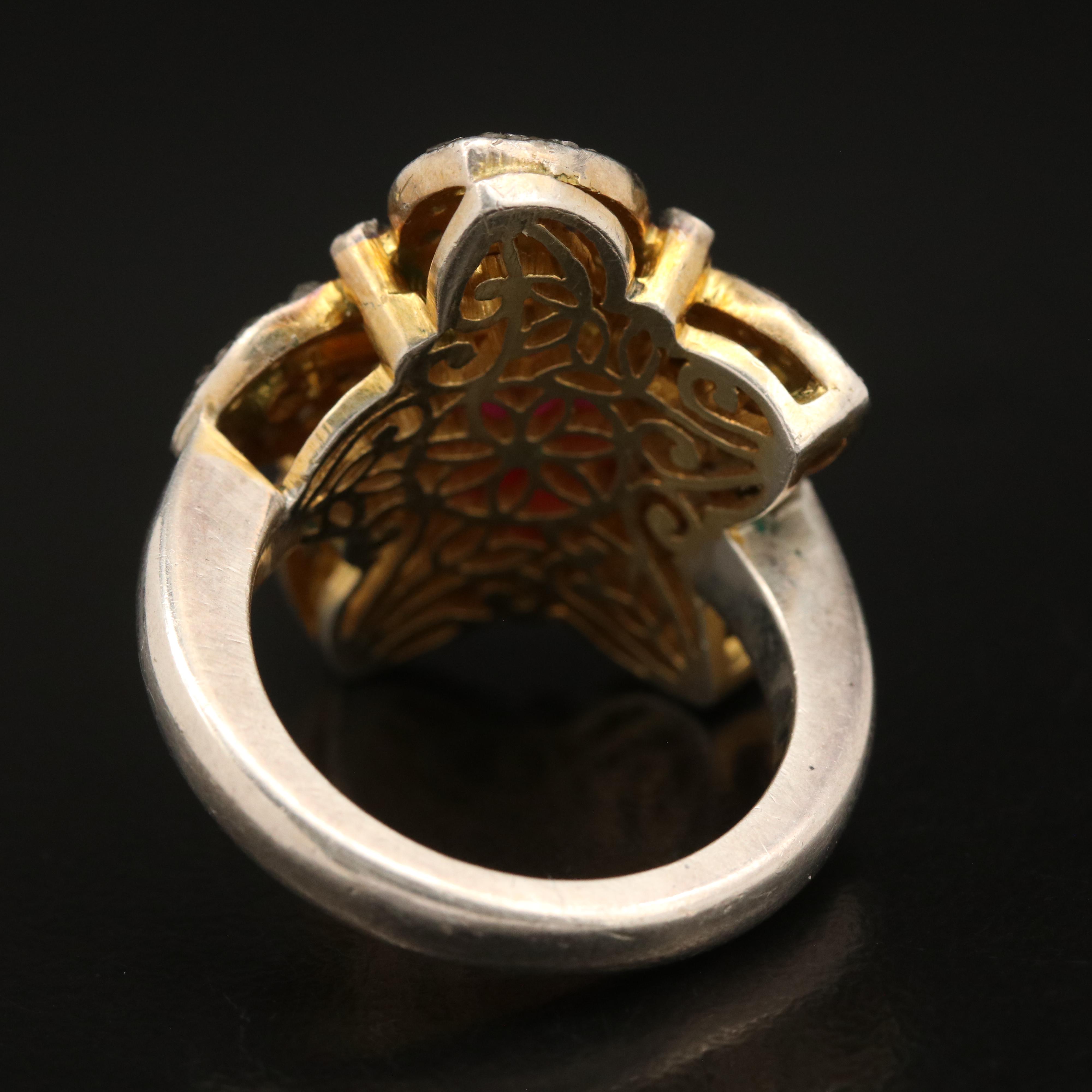 Sterling Corundum and Diamond Flower Ring