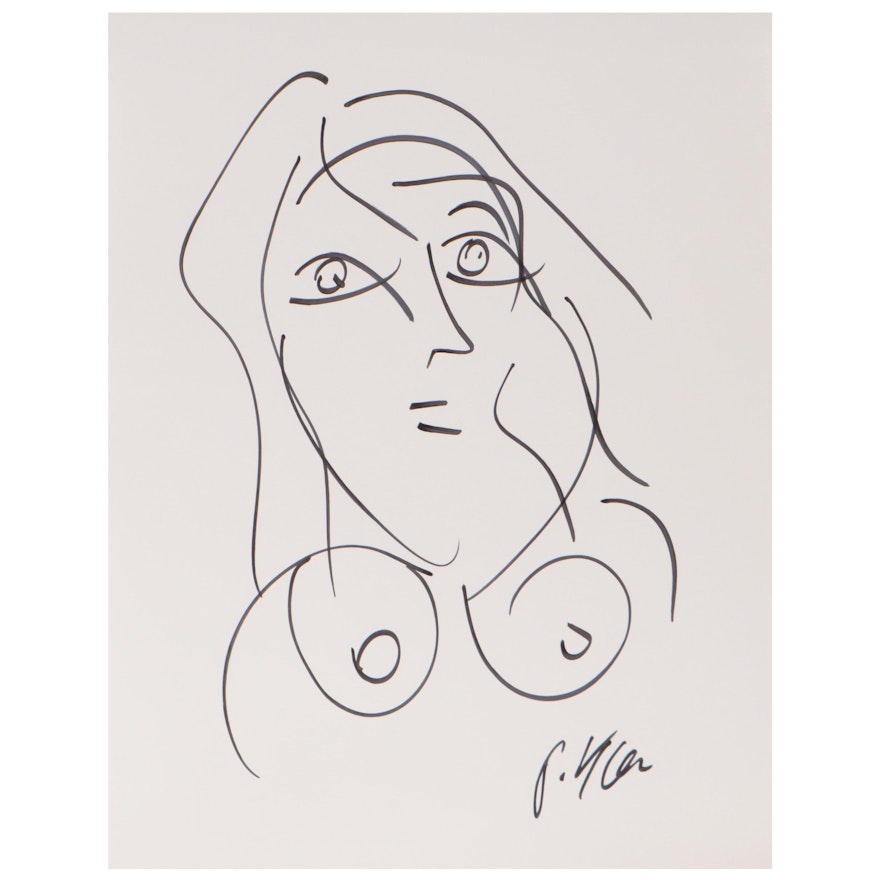 Peter Keil Abstract Ink Drawing of Nude