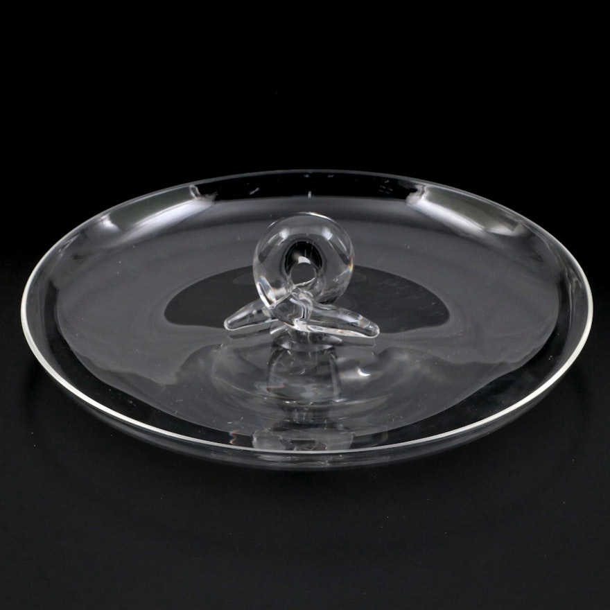 Steuben Art Glass Loop Handle Canapé Tray Designed by Lloyd Atkins