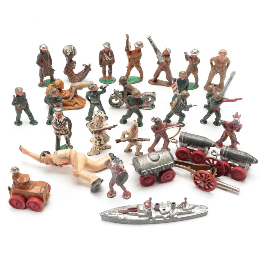 Barclay and More Lead Toy Soldiers, Native Americans, Vehicles, Mid-20th C.