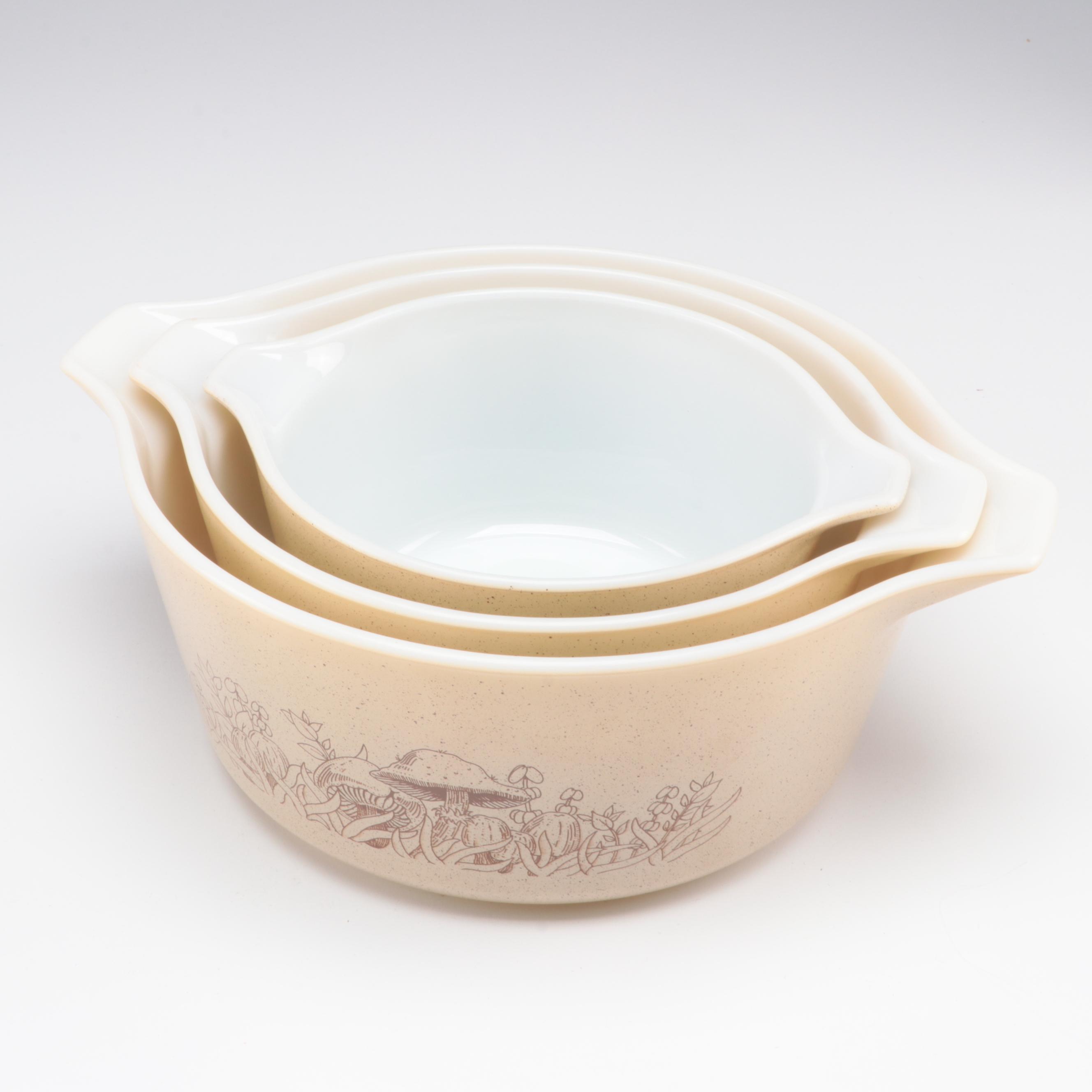 Pyrex "Forest Fancies" Casserole Set with Anchor Hocking "Harvest Amber" Bowls