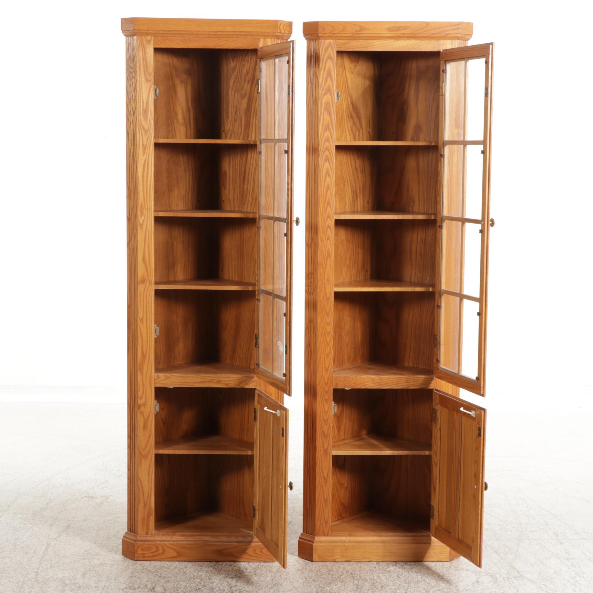 Pair of Mastercraft Oak Corner Cabinets, Late 20th Century