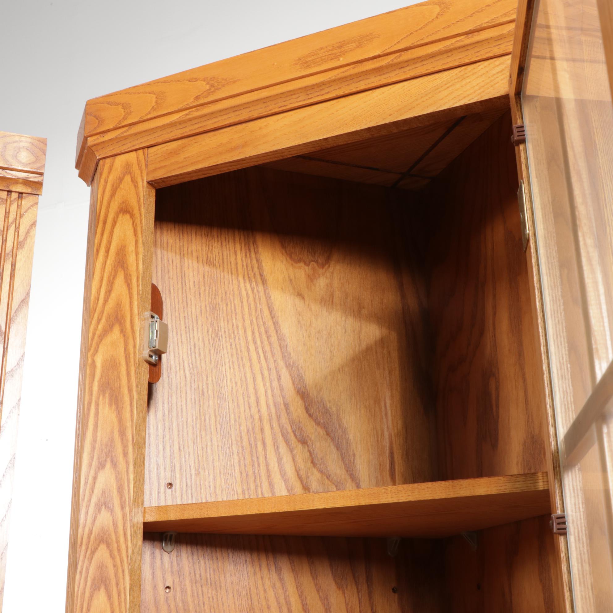 Pair of Mastercraft Oak Corner Cabinets, Late 20th Century