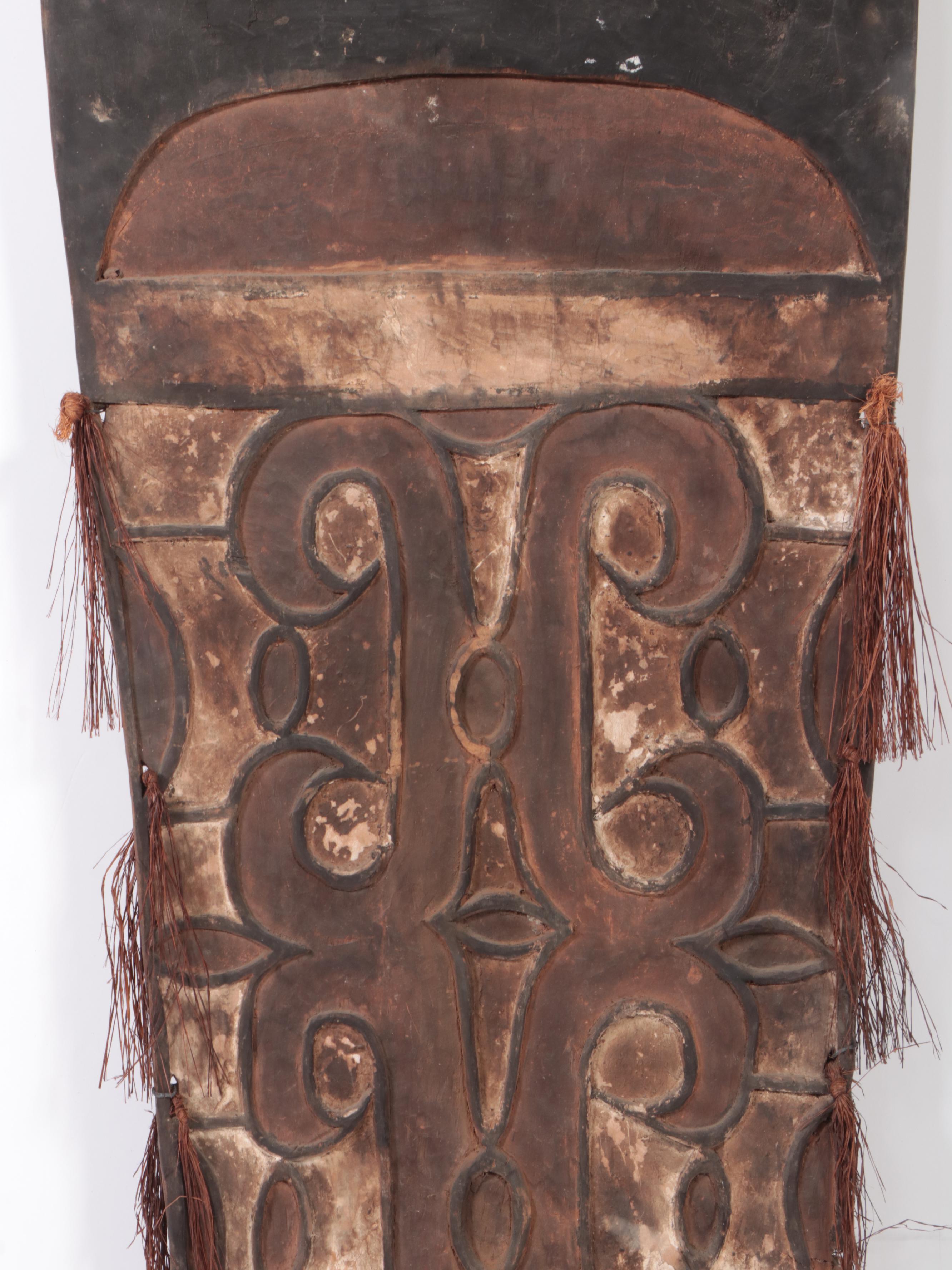 Asmat War Shield Polychrome Hand-Carved Wood, Papua New Guinea