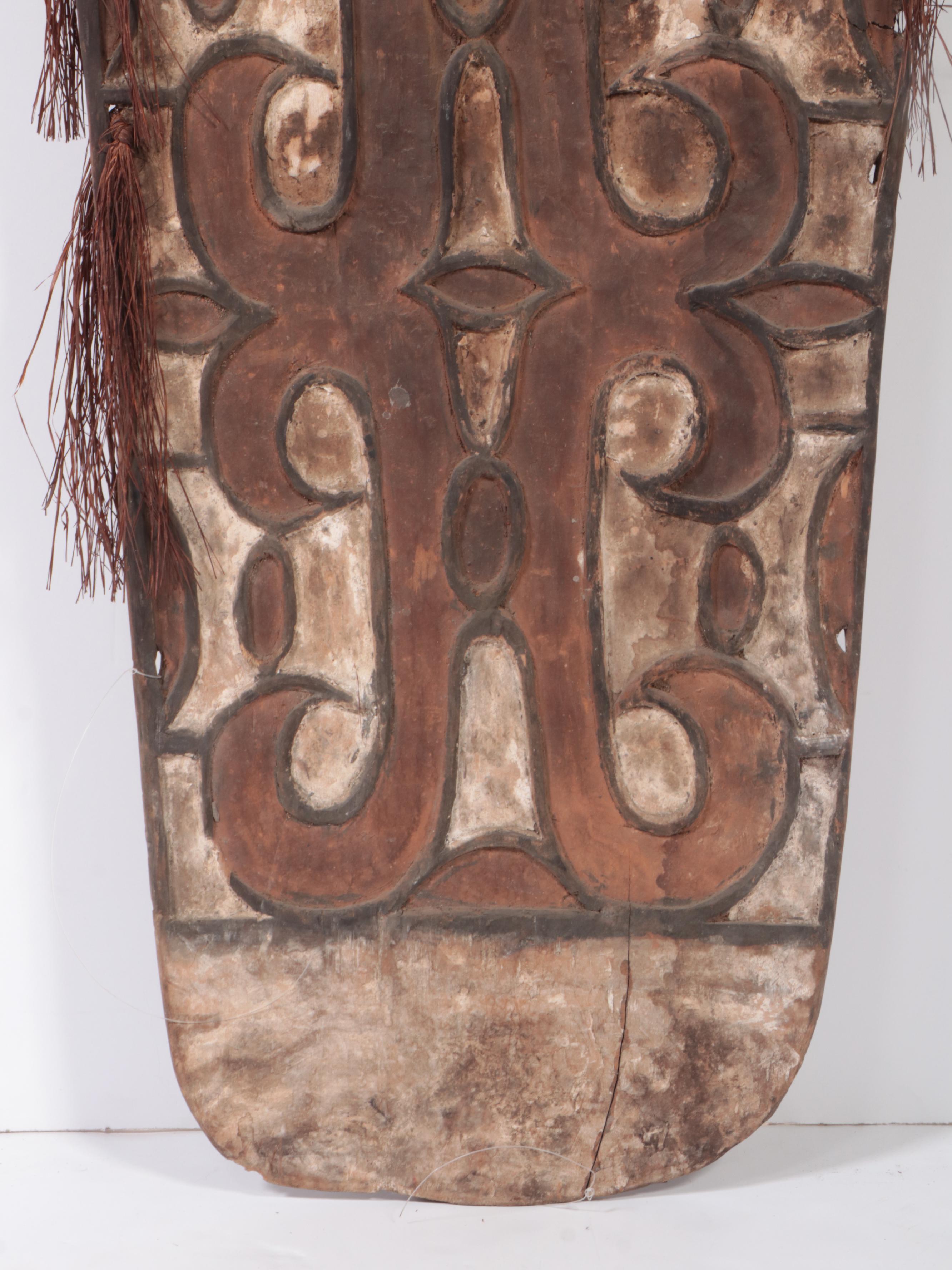 Asmat War Shield Polychrome Hand-Carved Wood, Papua New Guinea