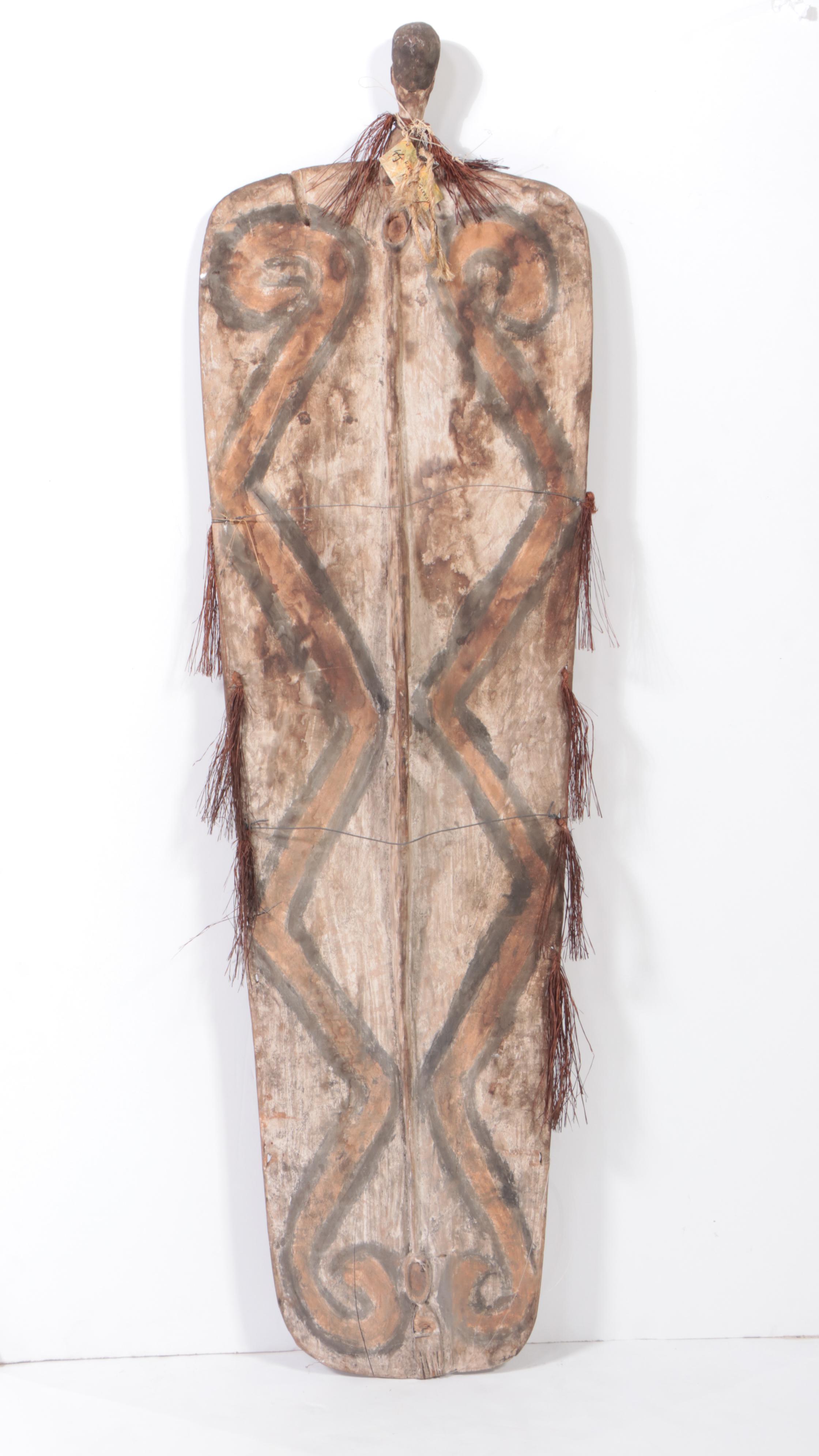 Asmat War Shield Polychrome Hand-Carved Wood, Papua New Guinea