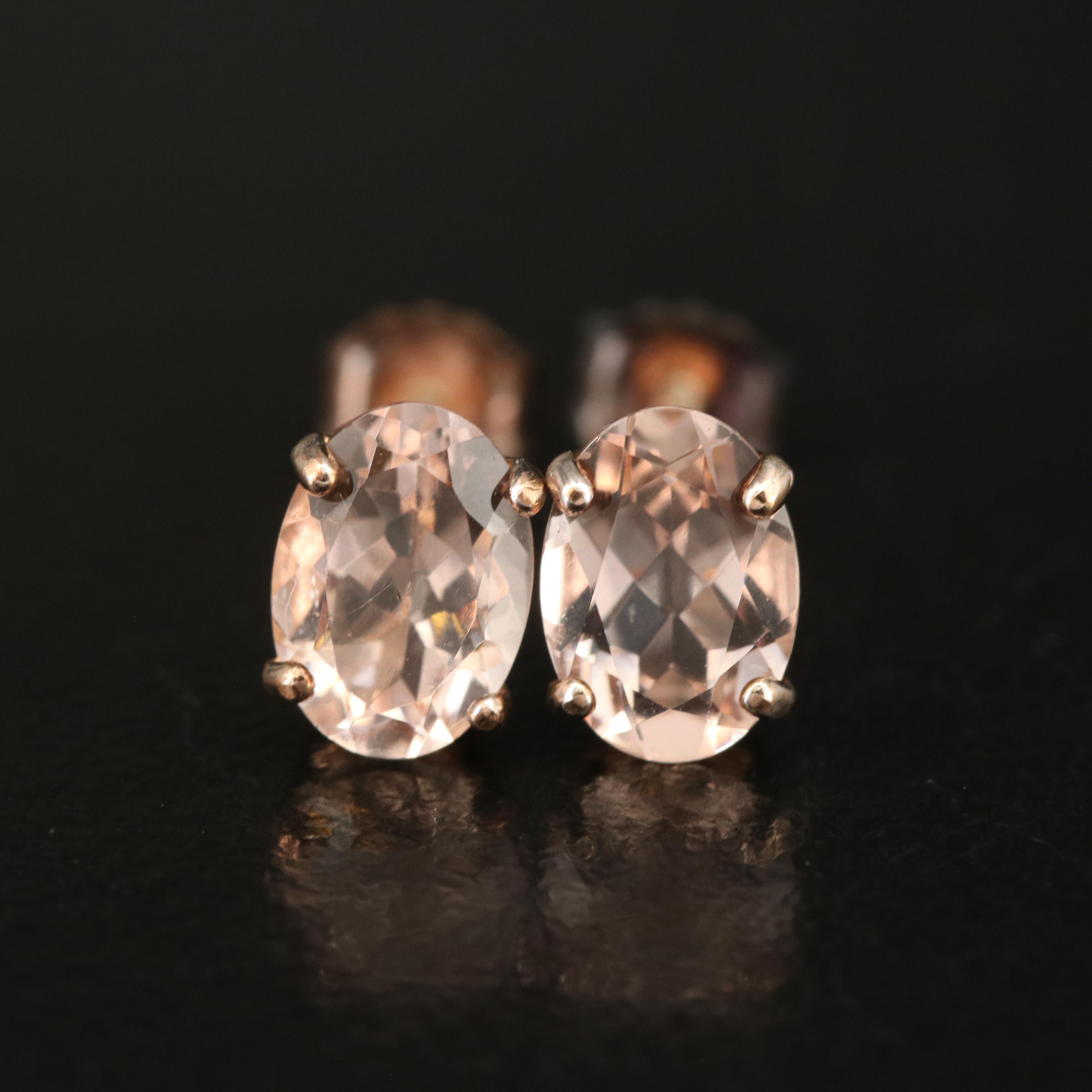 18K Rose Gold Morganite Stud Earrings