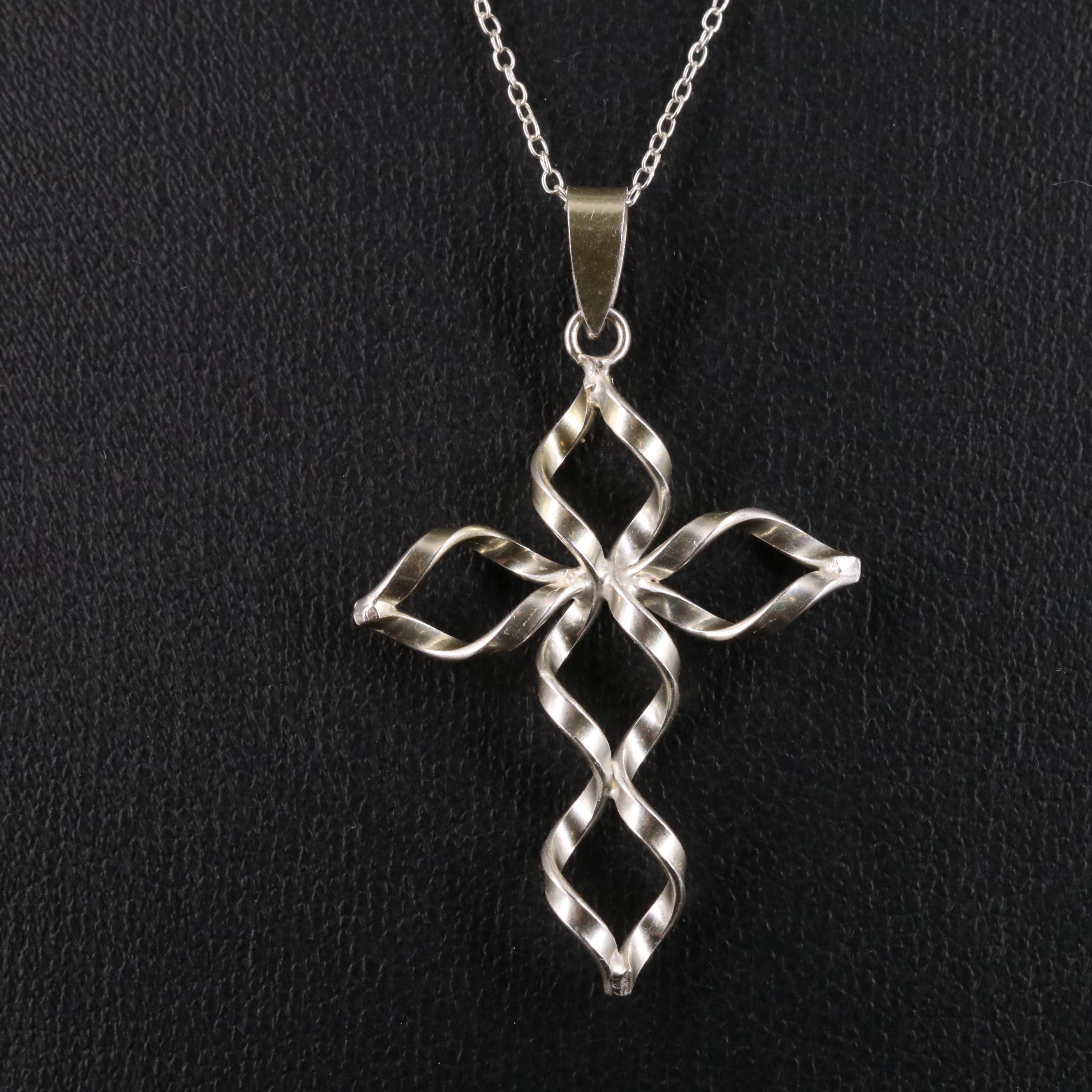 Sterling Twisted Cross Pendant Necklace